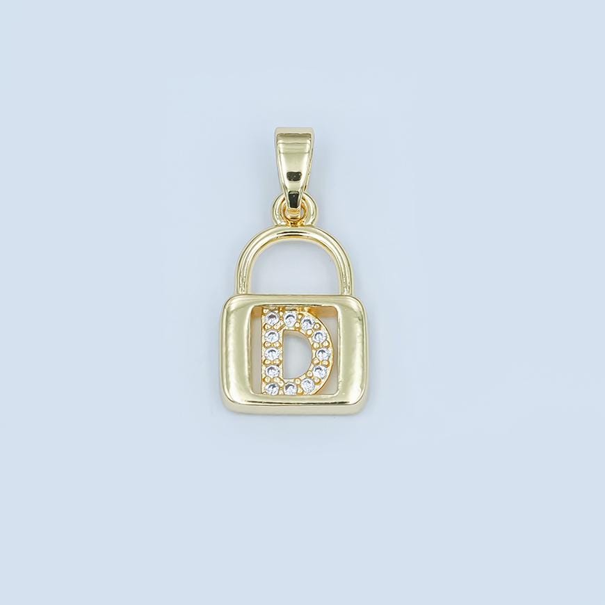 Dainty 24K Gold Filled Micro Pave Initial Letter Padlock Pendant Alphabet Charm for Personalized Jewelry Making Supply | A001 - A013