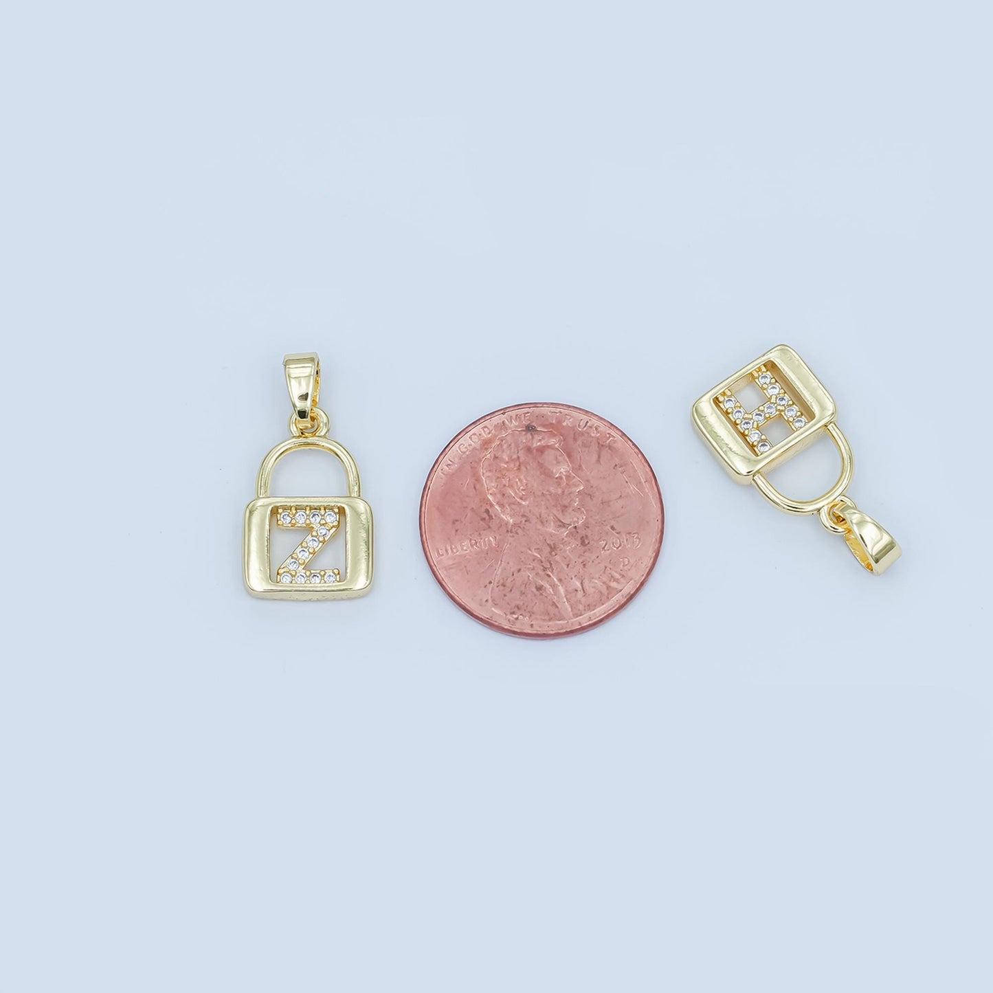 Dainty 24K Gold Filled Micro Pave Initial Letter Padlock Pendant Alphabet Charm for Personalized Jewelry Making Supply | A001 - A013