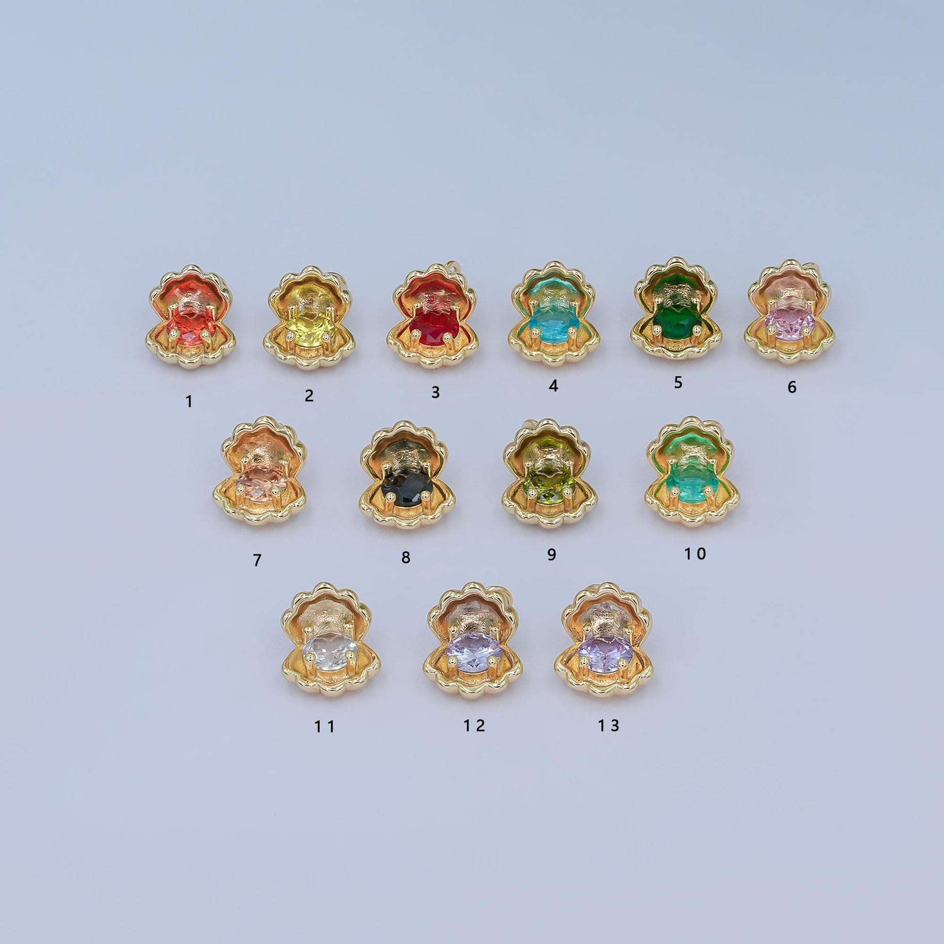 Sea shell clam pearl 24k gold filled charm with colorful stone for Birthstone Jewelry Making Supply | N-033