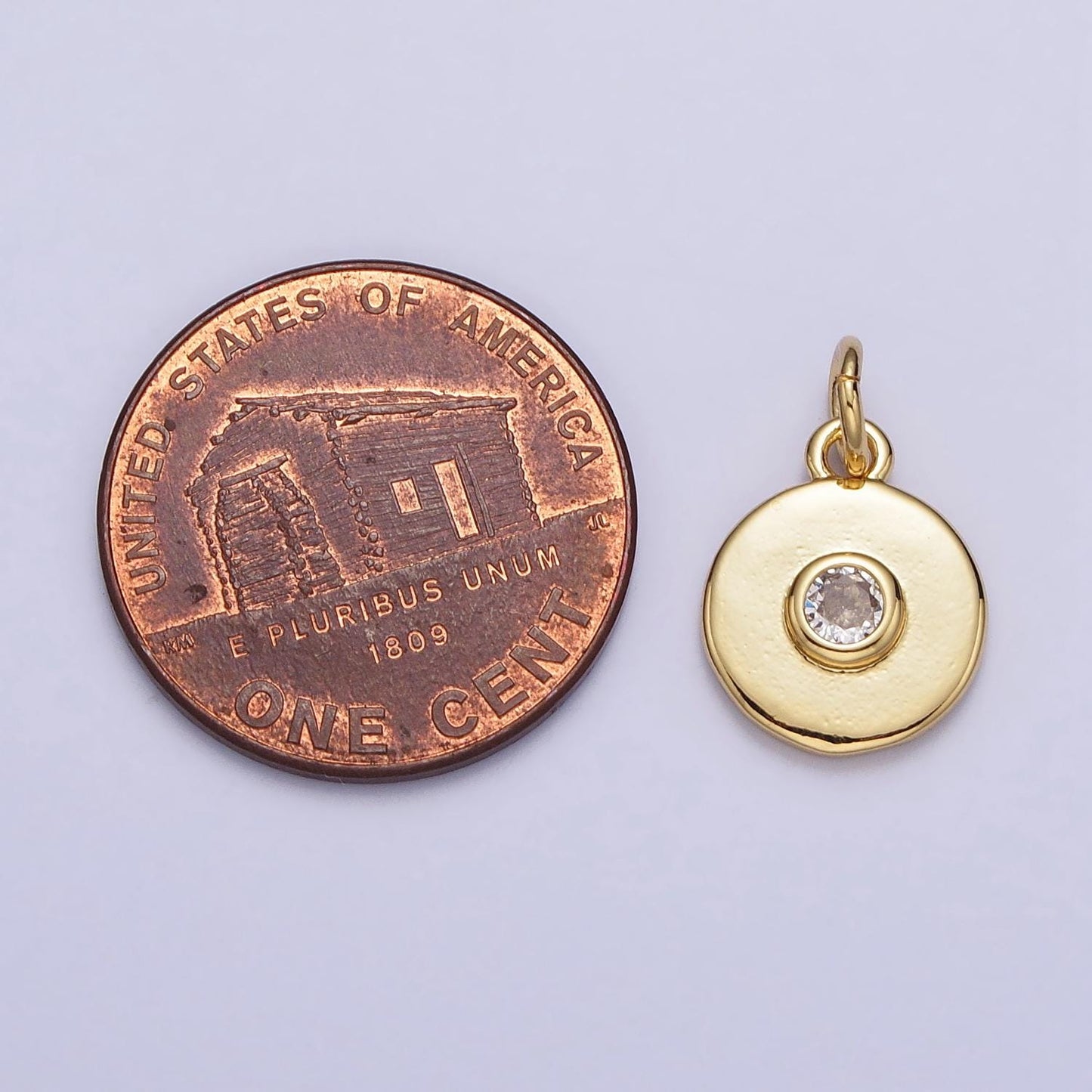24k gold filled clear cz gold 10mm round add-on charm ufo charm round disc coin charm | ac314