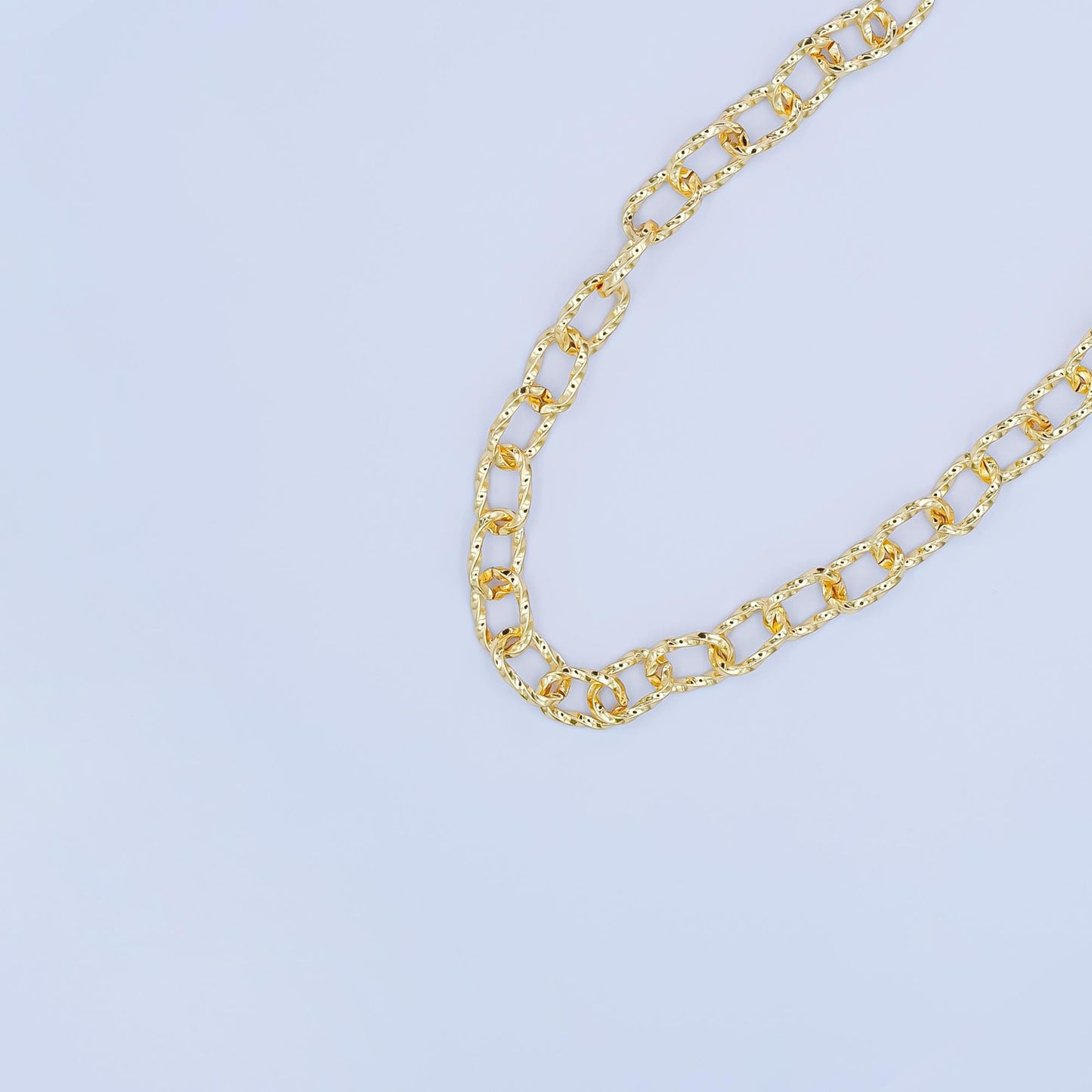 14k gold filled unfinished textured Hammered Oval cable chain, cable link roll by yard | roll-1551