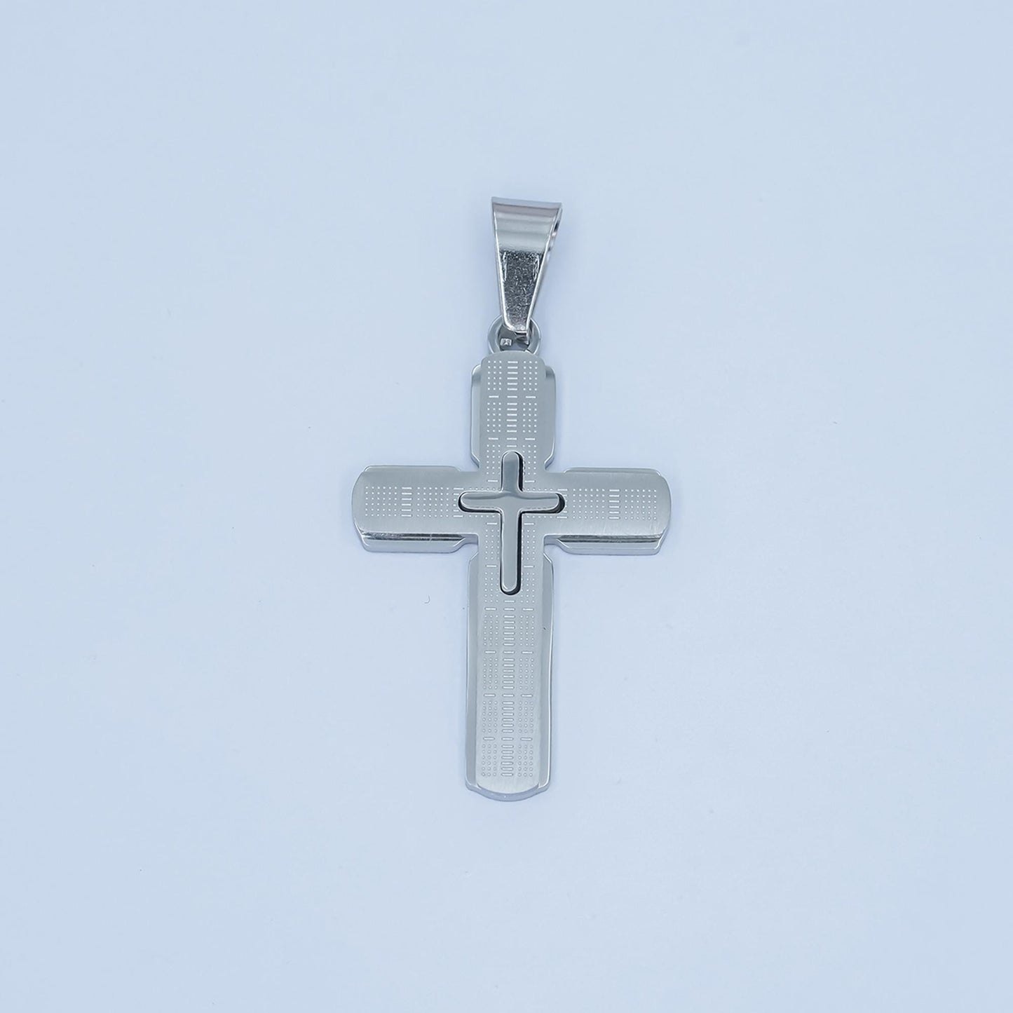 Stainless Steel Cross Pendant – Gold & Silver Options, Textured Layered Design, Christian Necklace for Men, Religious Faith Jewelry Supply