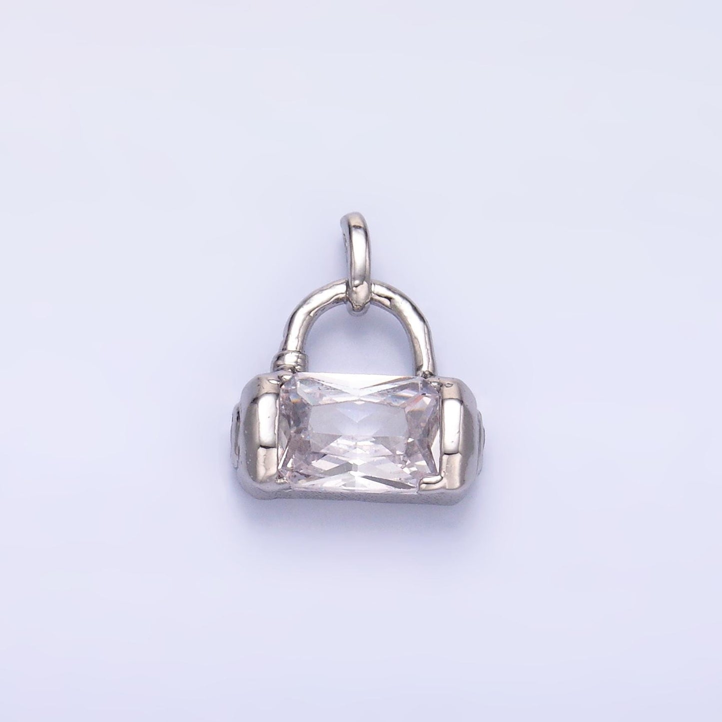 24K Gold Filled CZ Clear Padlock Bag Purse Fashion Charm in Gold & Silver | AA-1486