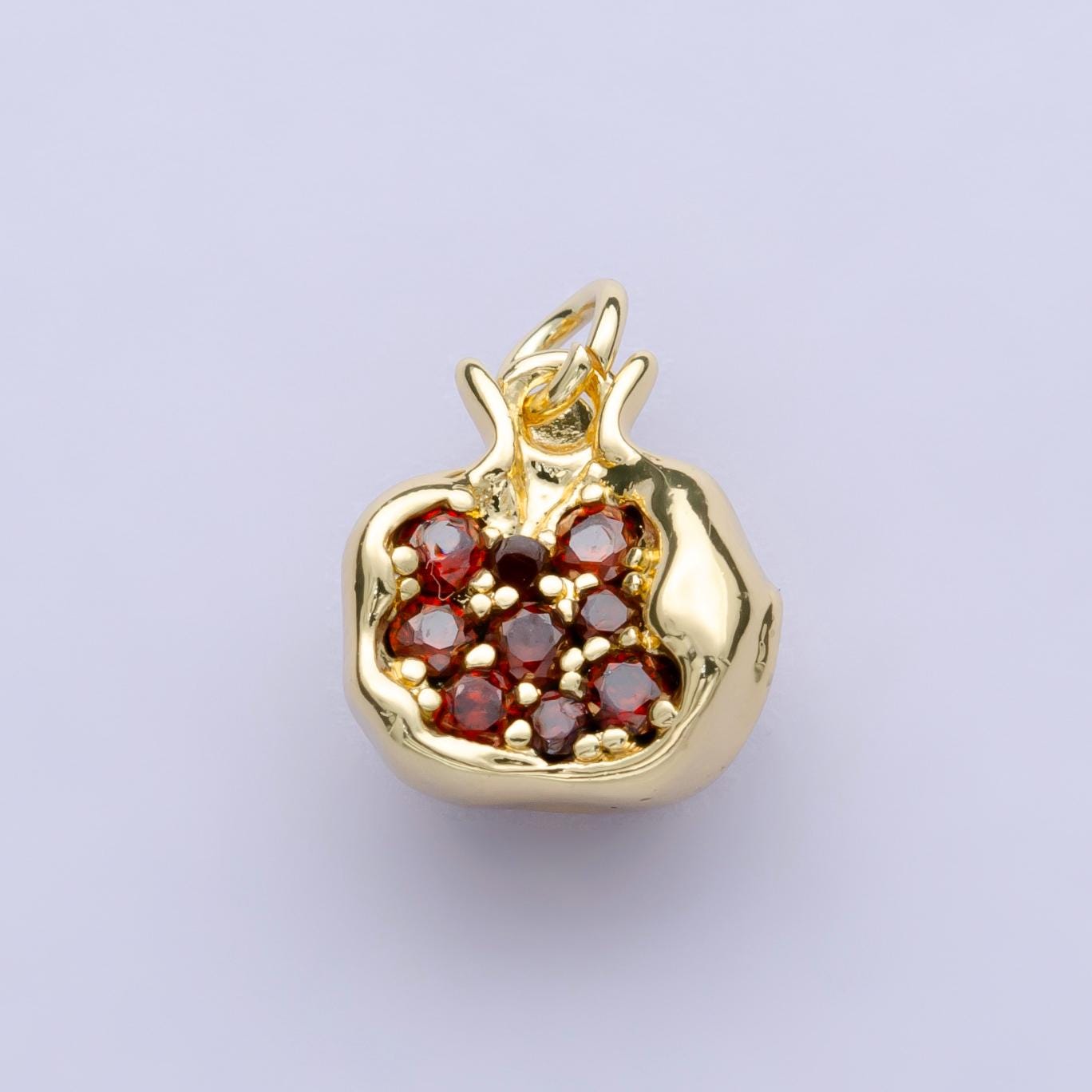 Mini Dark red pomegranate gold charm 24k Gold Filled Red micro pave charms diy Summer Fruit bracelet jewelry findings jewelry making C-016