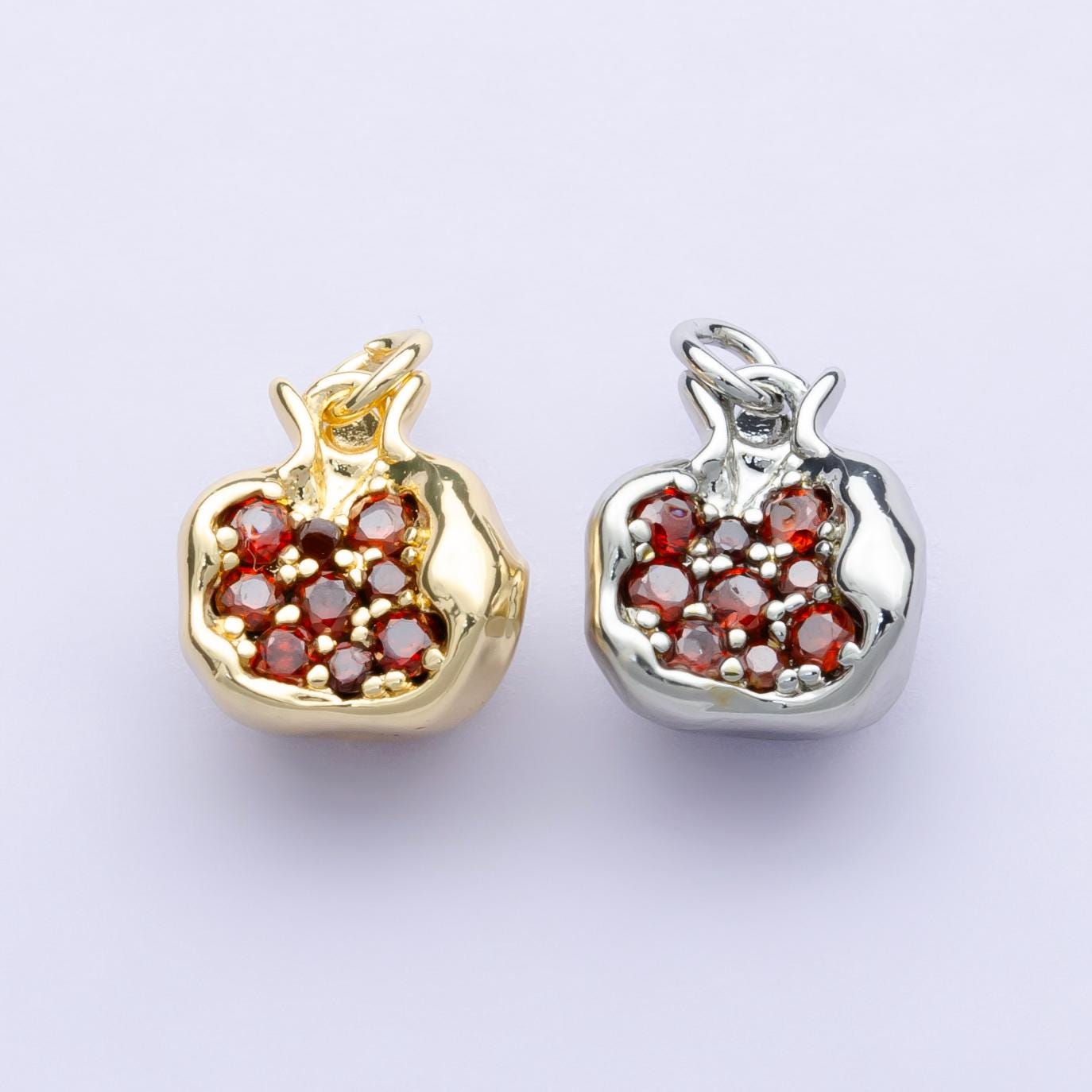 Mini Dark red pomegranate gold charm 24k Gold Filled Red micro pave charms diy Summer Fruit bracelet jewelry findings jewelry making C-016