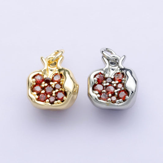 Mini Dark red pomegranate gold charm 24k Gold Filled Red micro pave charms diy Summer Fruit bracelet jewelry findings jewelry making C-016
