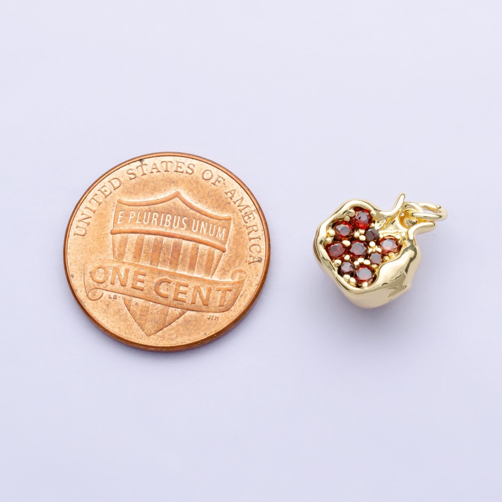 Mini Dark red pomegranate gold charm 24k Gold Filled Red micro pave charms diy Summer Fruit bracelet jewelry findings jewelry making C-016