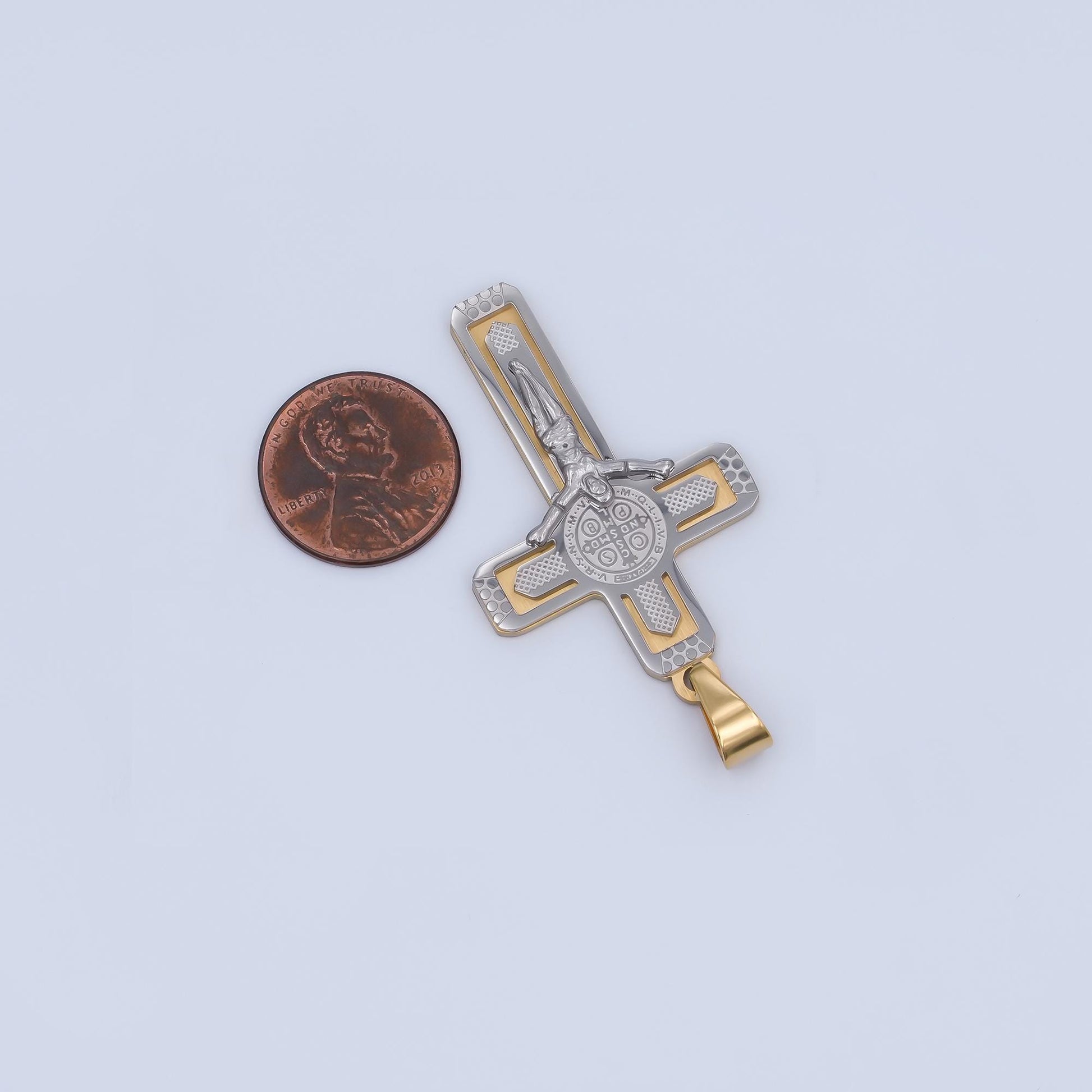 Gold Jesus crucifix pendant Miz Metal cross religious jewelry making for men, gift for father, stainless steel man unisex necklace P-969