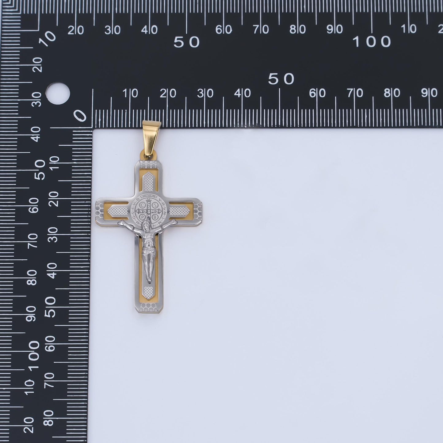 Gold Jesus crucifix pendant Miz Metal cross religious jewelry making for men, gift for father, stainless steel man unisex necklace P-969
