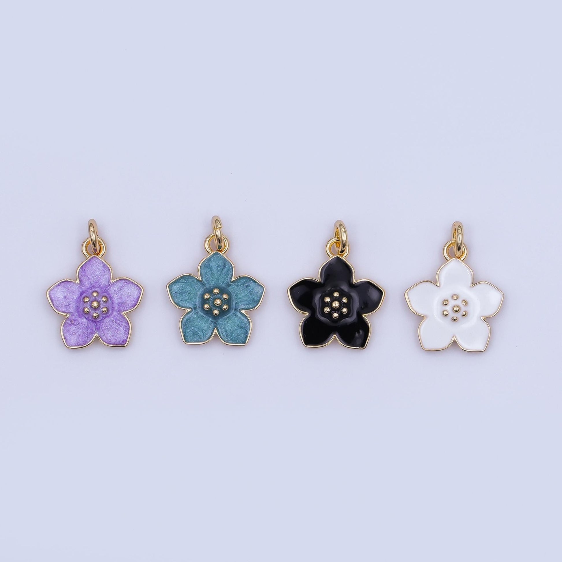 Gold Flower Hibiscus Charms Blue, White, Purple Enamel Floral charm for Necklace Bracelet N-120
