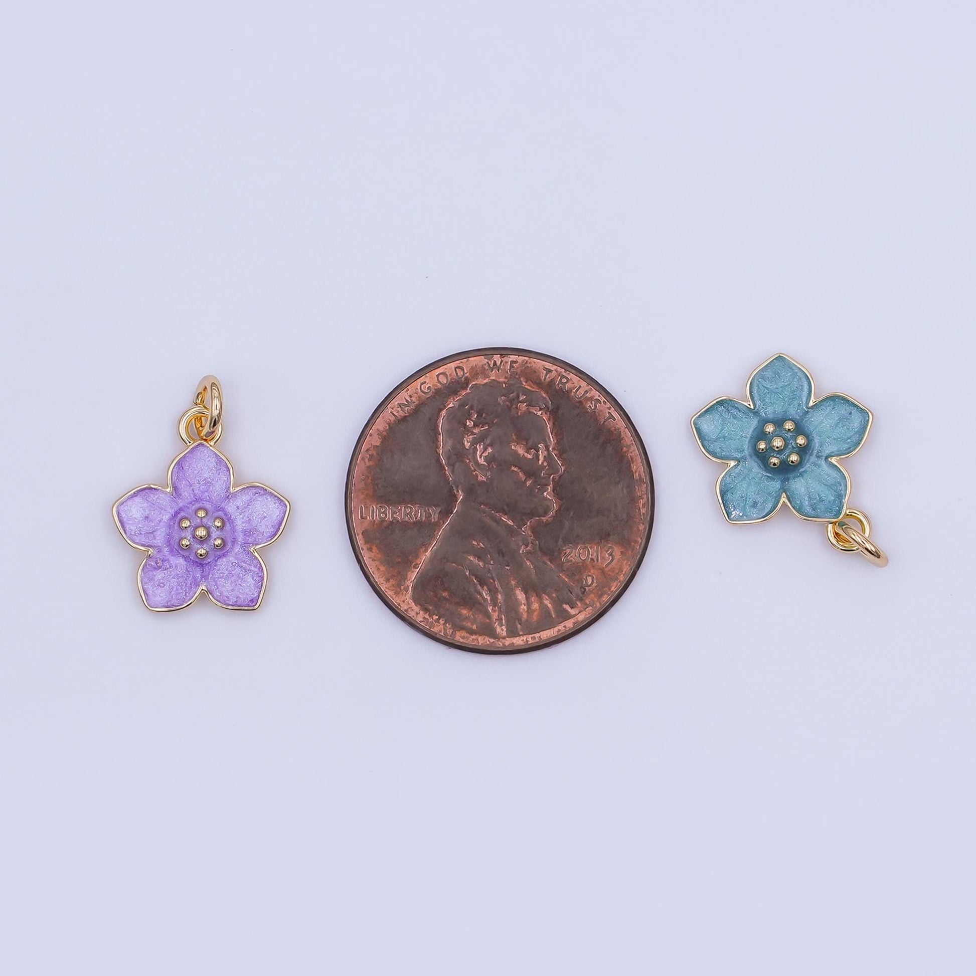 Gold Flower Hibiscus Charms Blue, White, Purple Enamel Floral charm for Necklace Bracelet N-120