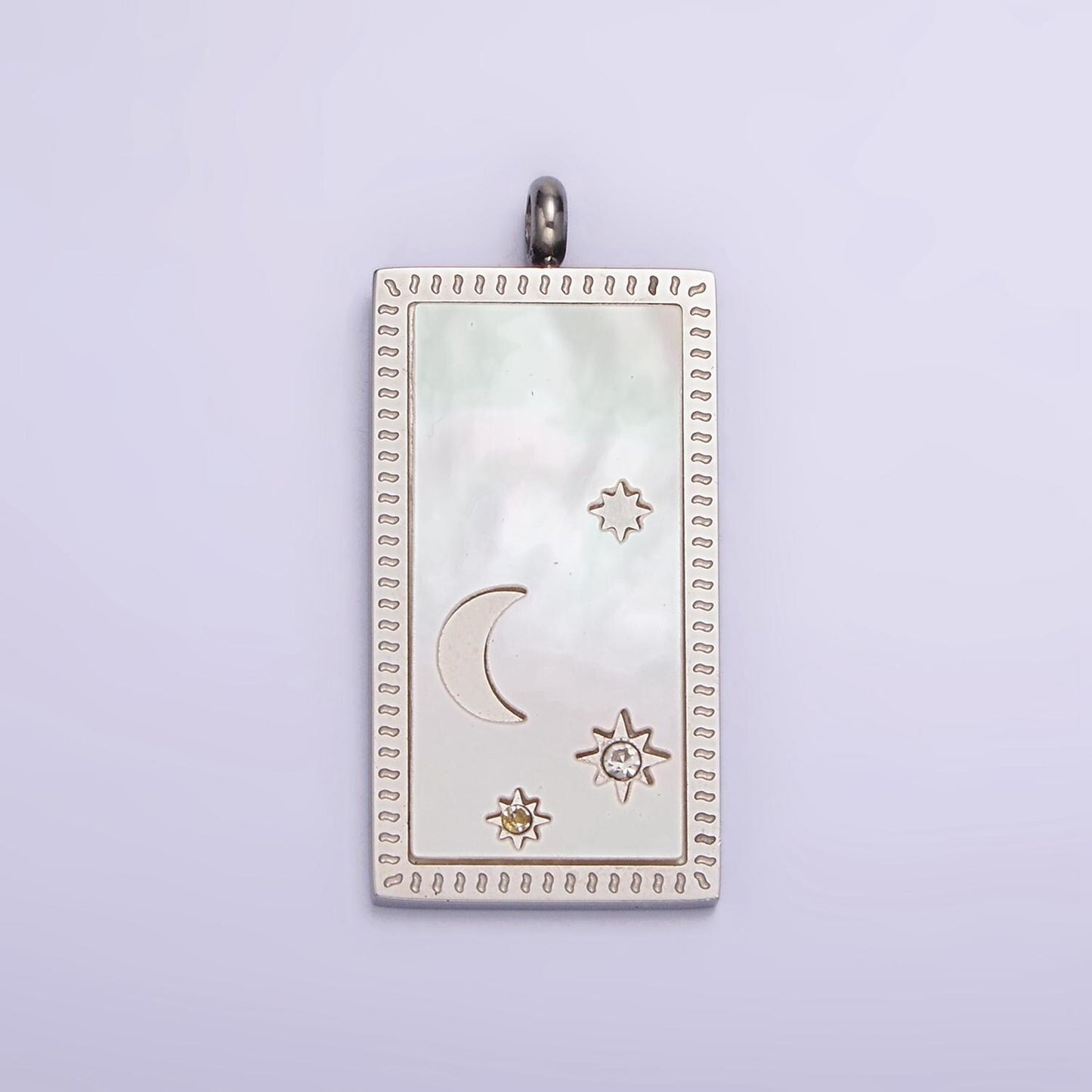 Pearl shell moon star rectangular minimalist cz charm pendant in gold & silver | p669 - p667