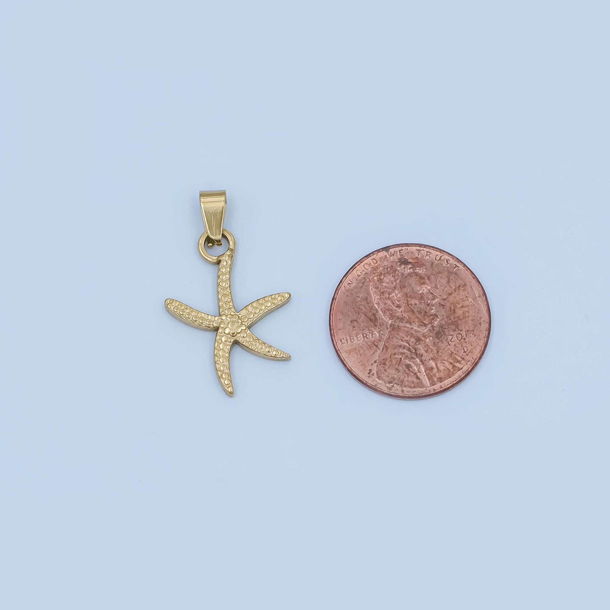 Slim gold starfish pendant stainless steel star fish ocean beach under the sea mermaids charm jewelry | p-799