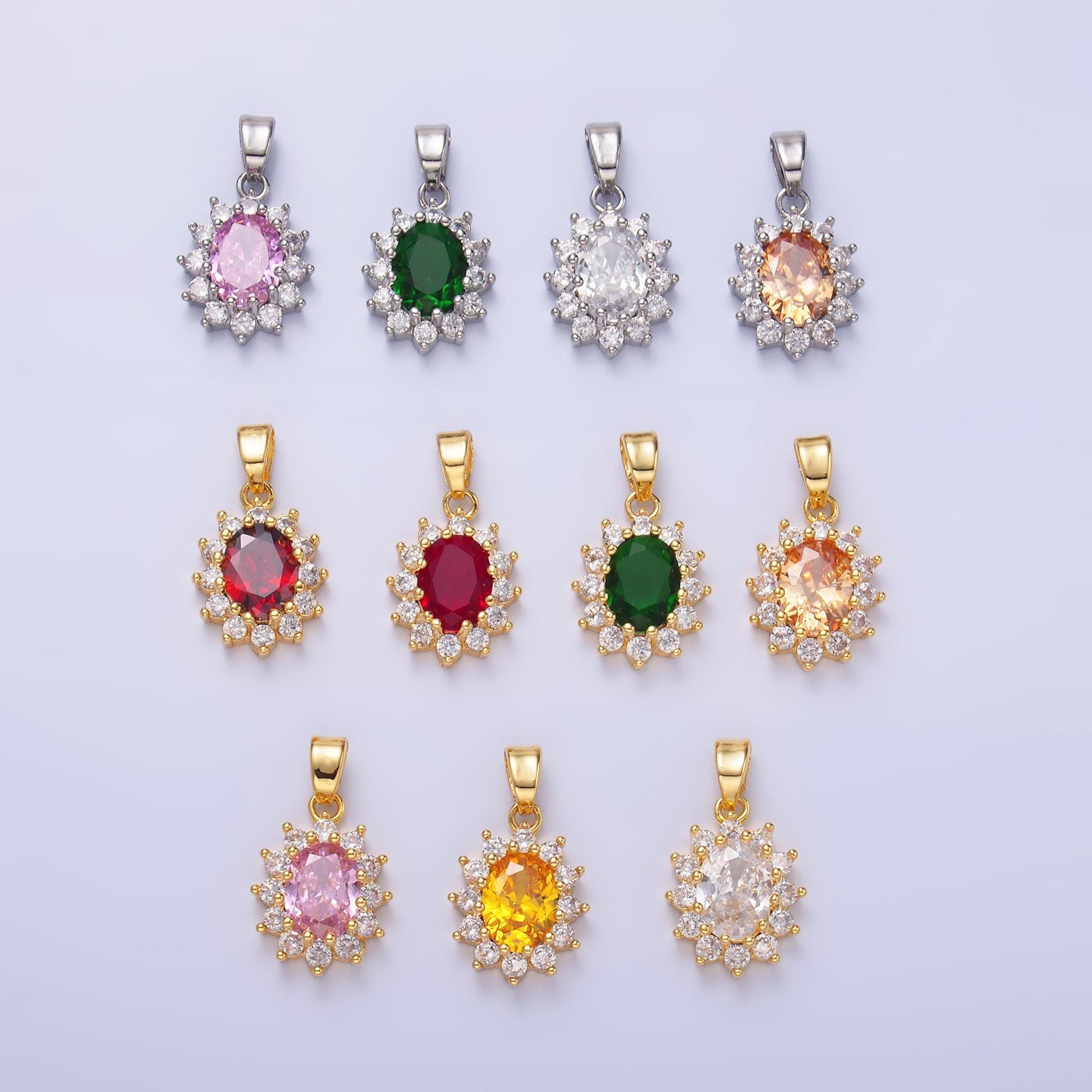 Oval Cubic Zirconia Charm Pendants for Necklace Making Supplies Gold Filled Birthstone Inspired, Wholesale Jewelry DIY AA-1487