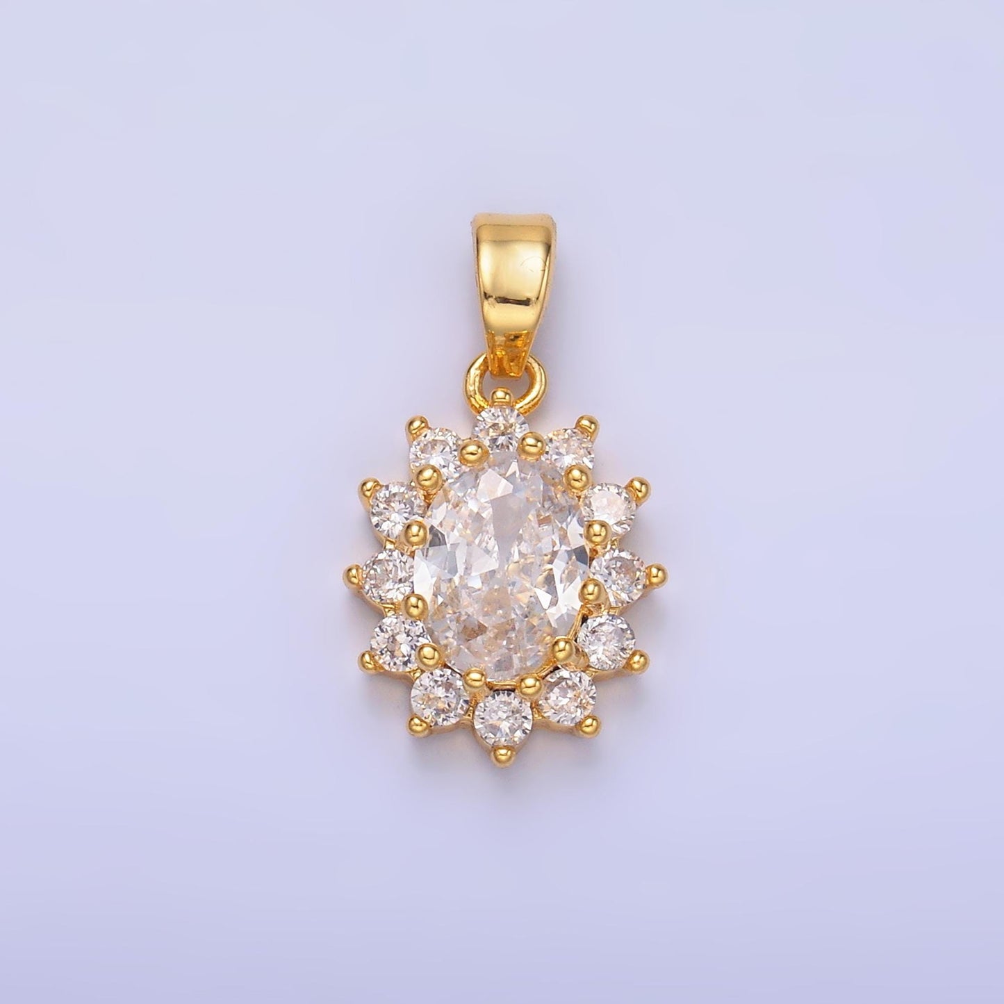 Oval Cubic Zirconia Charm Pendants for Necklace Making Supplies Gold Filled Birthstone Inspired, Wholesale Jewelry DIY AA-1487