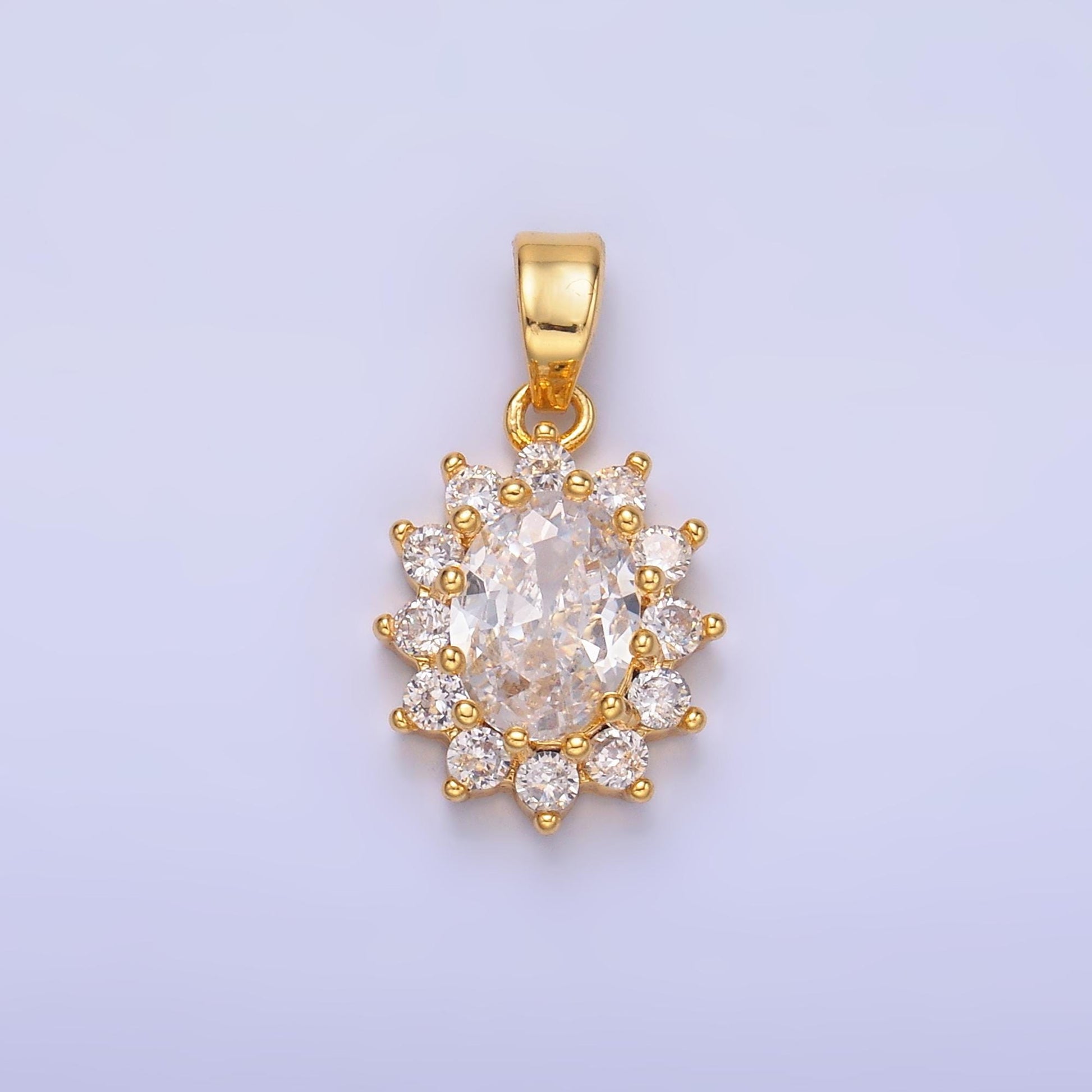 Oval Cubic Zirconia Charm Pendants for Necklace Making Supplies Gold Filled Birthstone Inspired, Wholesale Jewelry DIY AA-1487