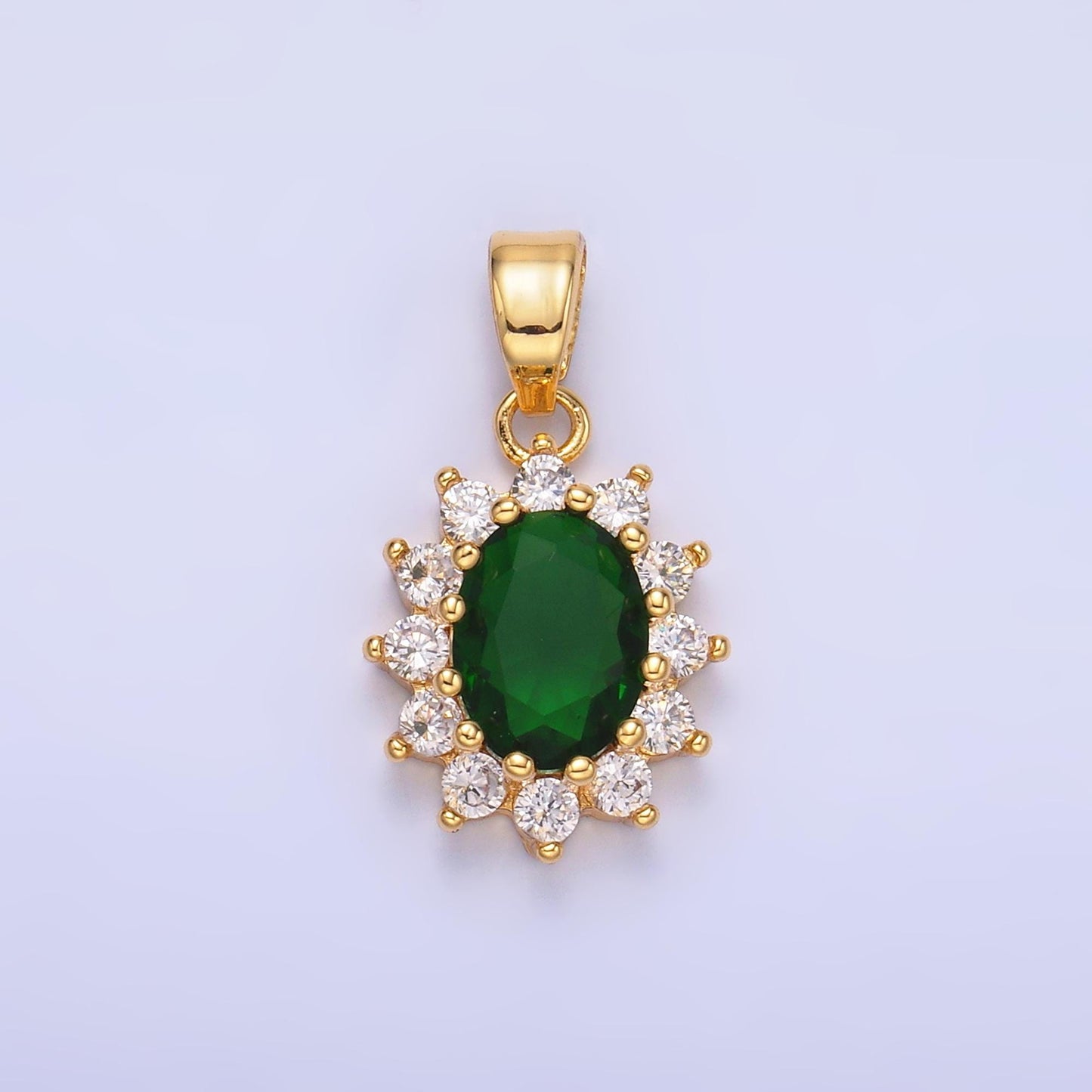 Oval Cubic Zirconia Charm Pendants for Necklace Making Supplies Gold Filled Birthstone Inspired, Wholesale Jewelry DIY AA-1487