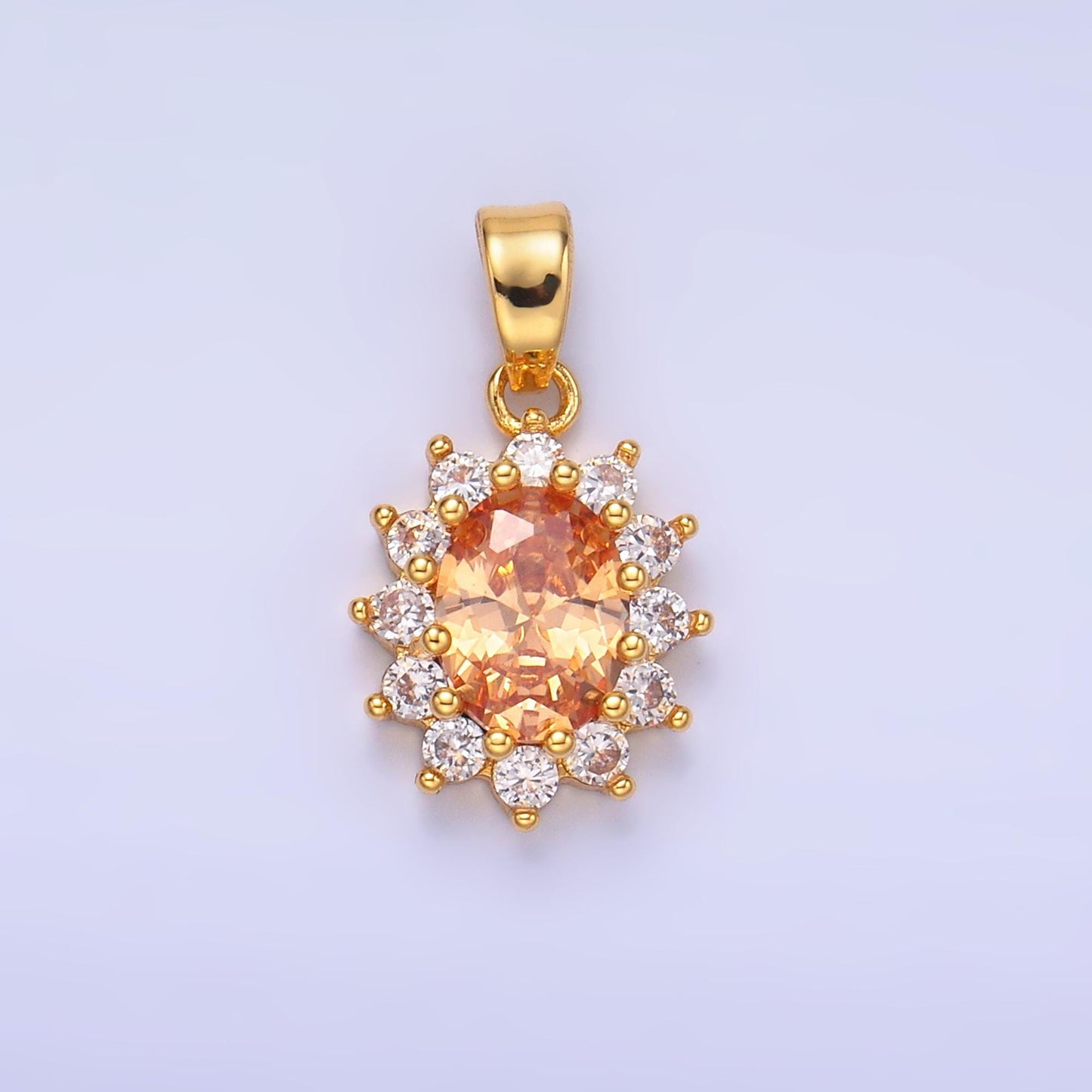 Oval Cubic Zirconia Charm Pendants for Necklace Making Supplies Gold Filled Birthstone Inspired, Wholesale Jewelry DIY AA-1487