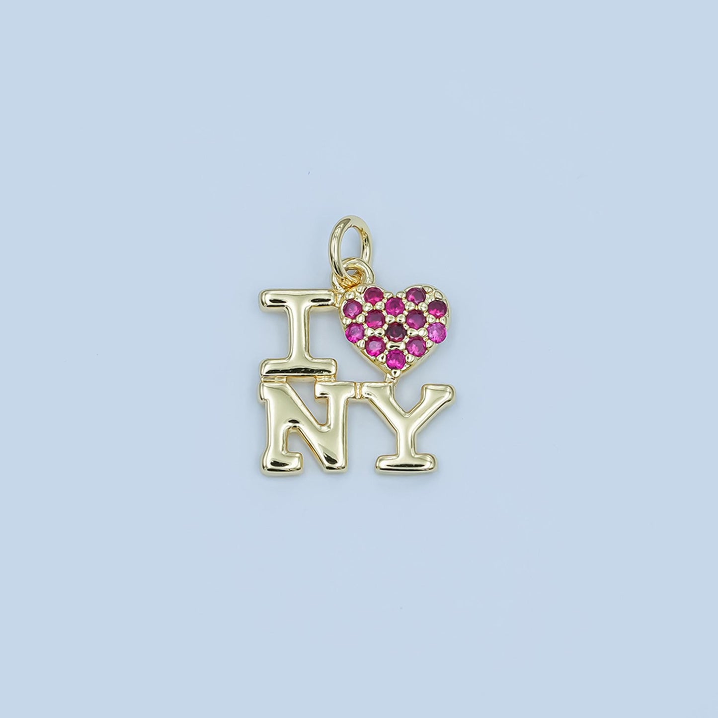 Mini Pink heart cz gold new york charm i love ny minimalist jewelry micro cz pave ny state sign travel pendants for necklace bracelet C756