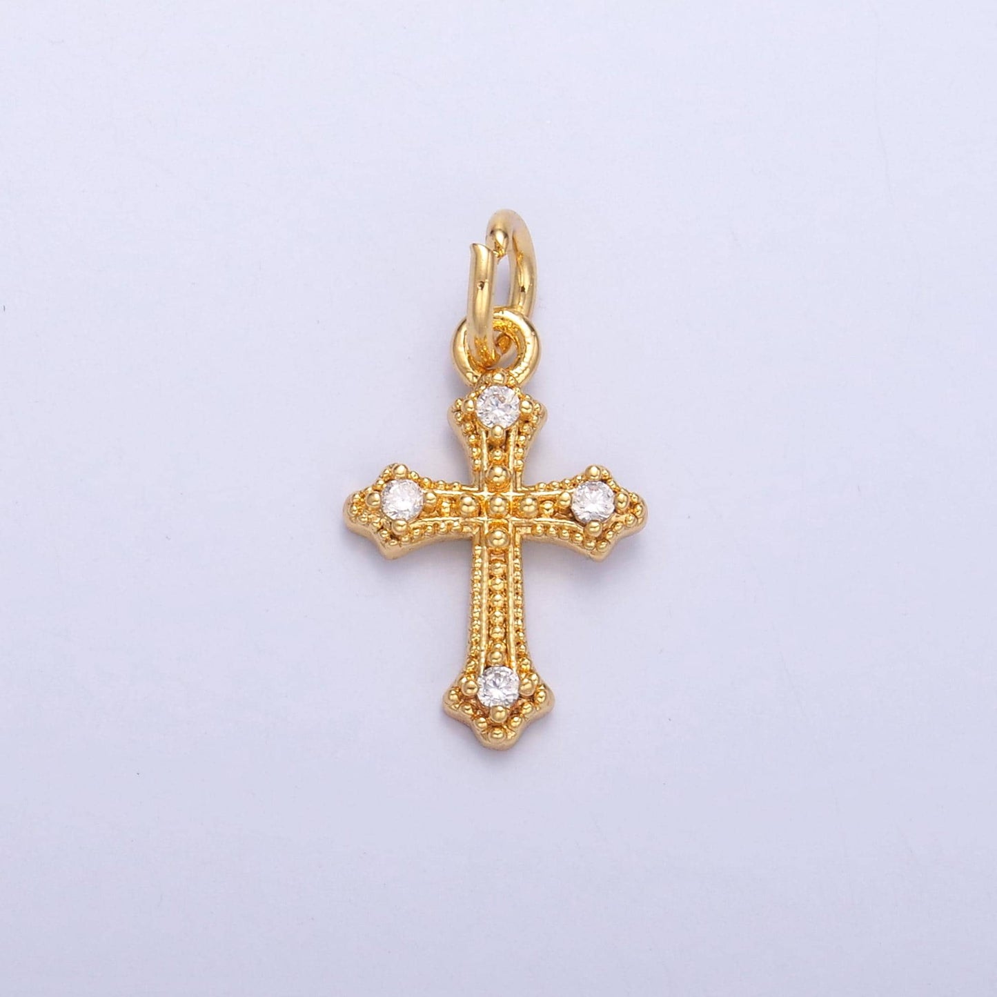 Mini Cross Charm with Cubic Zirconia – Small Religious Pendant for Necklace or Earring Supply, Wholesale Jewelry Making N-071