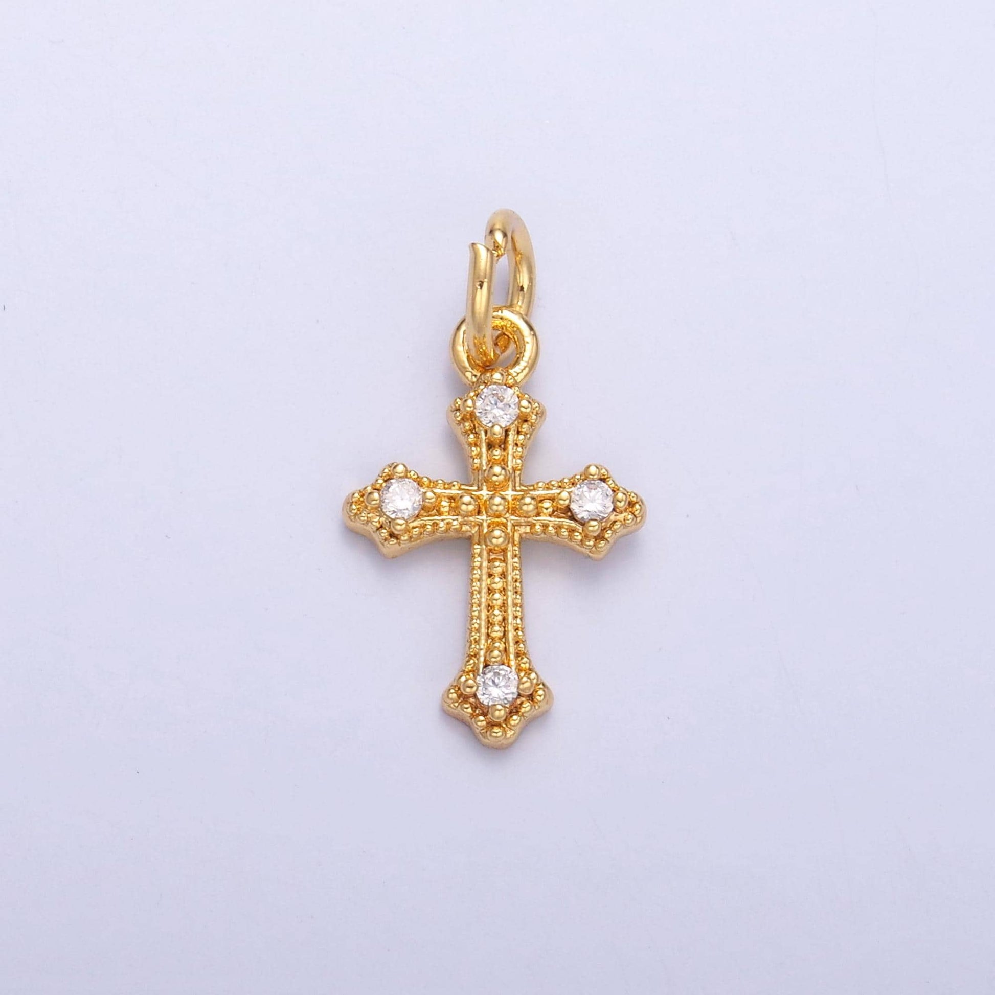 Mini Cross Charm with Cubic Zirconia – Small Religious Pendant for Necklace or Earring Supply, Wholesale Jewelry Making N-071