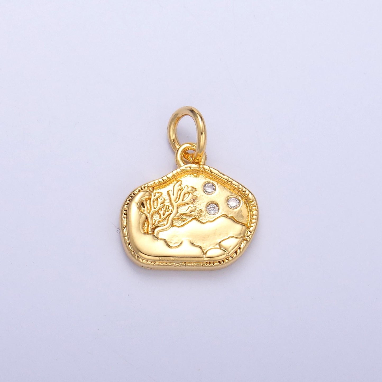 Textured Tree & Moon Landscape Pendant – Gold or Silver Charm – Nature Scene Jewelry Supplies N-072