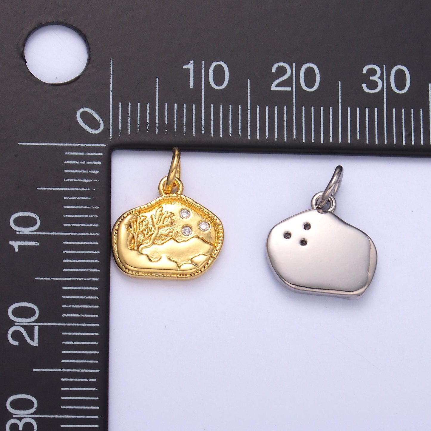 Textured Tree & Moon Landscape Pendant – Gold or Silver Charm – Nature Scene Jewelry Supplies N-072