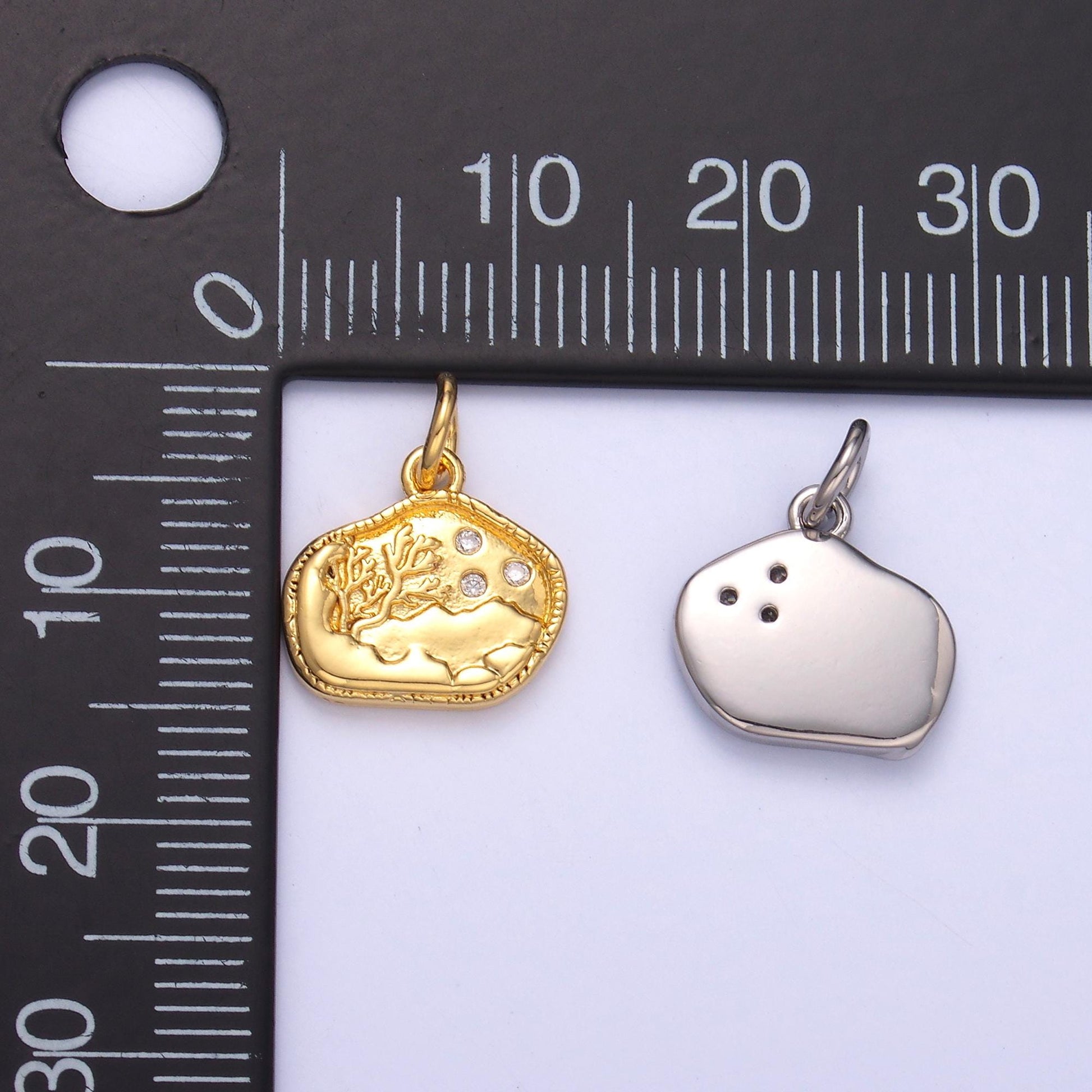Textured Tree & Moon Landscape Pendant – Gold or Silver Charm – Nature Scene Jewelry Supplies N-072