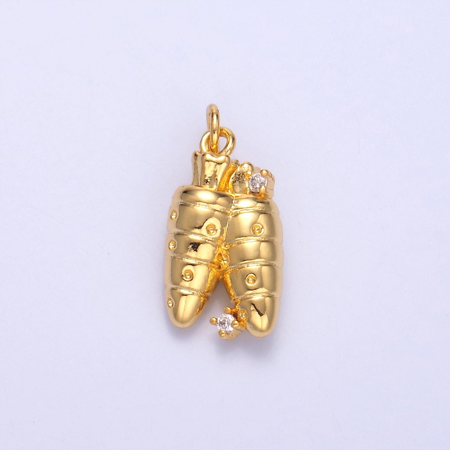 Gold Carrot Charm with CZ Accents Whimsical 24K Gold Filled Vegetable Pendant – Carrot Jewelry Supply for Necklace, Bracelet, Earrings N-073