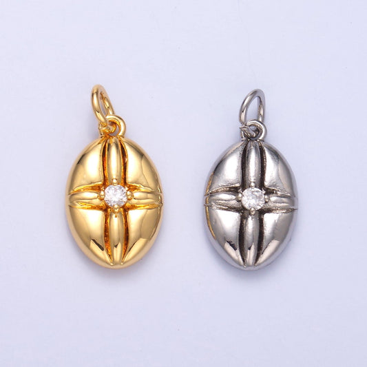 24k gold filled Cross Design oval micro pave cz pendant Cross Charm for Religious Jewelry Making N-074