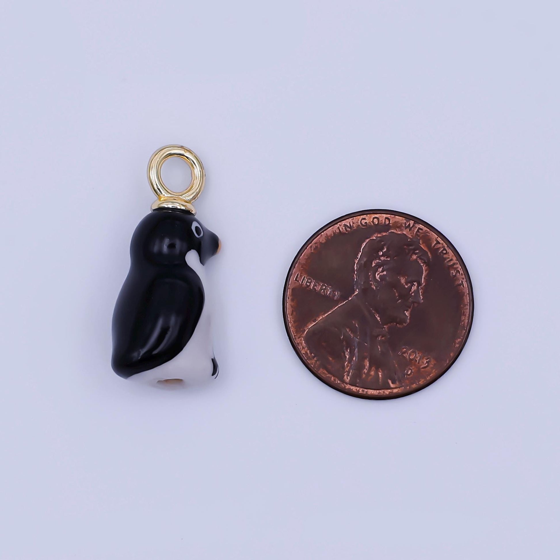 Cute Ceramic Penguin Pendant, 24K Gold Filled Winter Arctic Snow Animal Porcelain Charm For Necklace Bracelet Component N-143