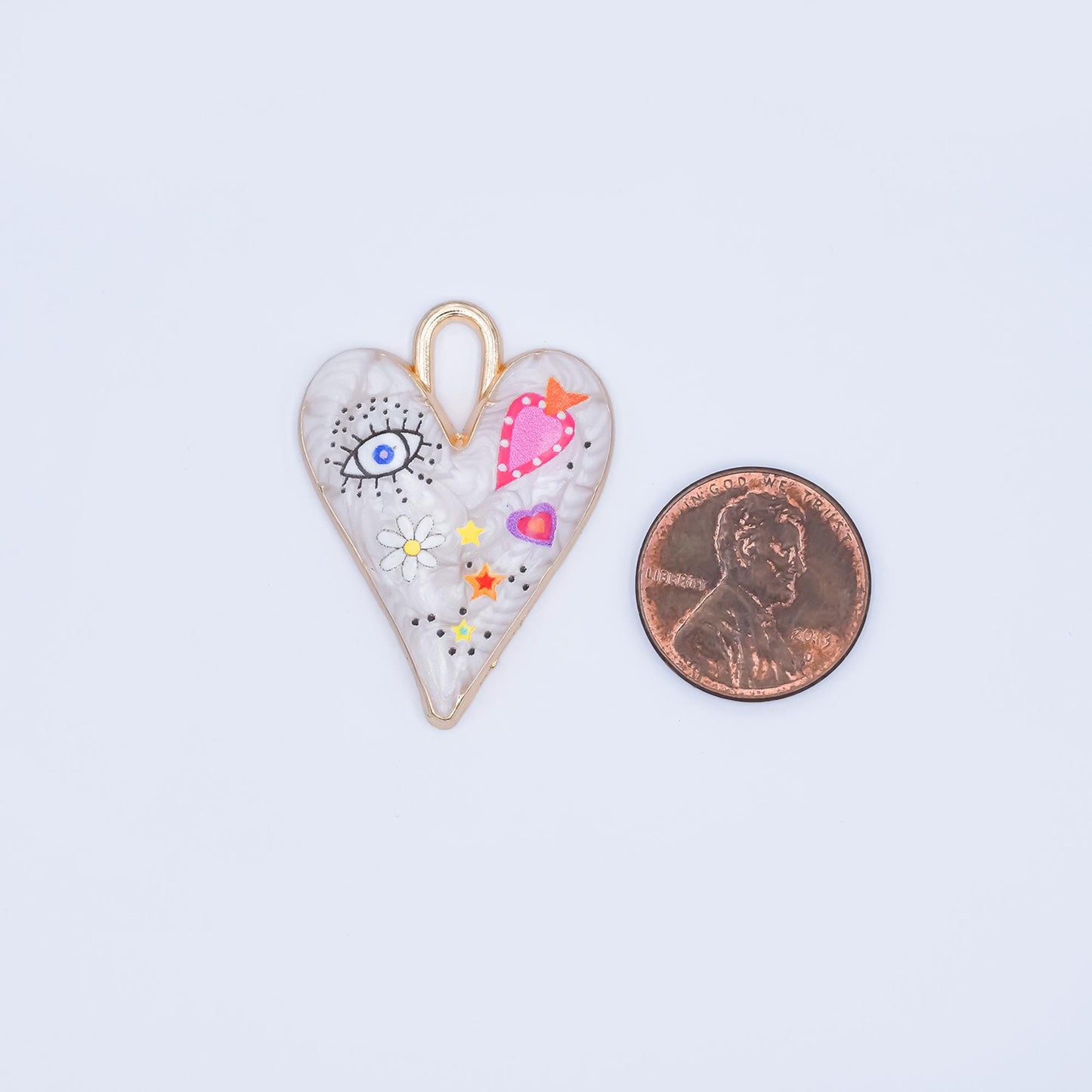 Enamel Heart Charm Evil Eye Pendant 24K Gold Filled Graffiti Charm Funky DIY Jewelry Supplies Aj-549