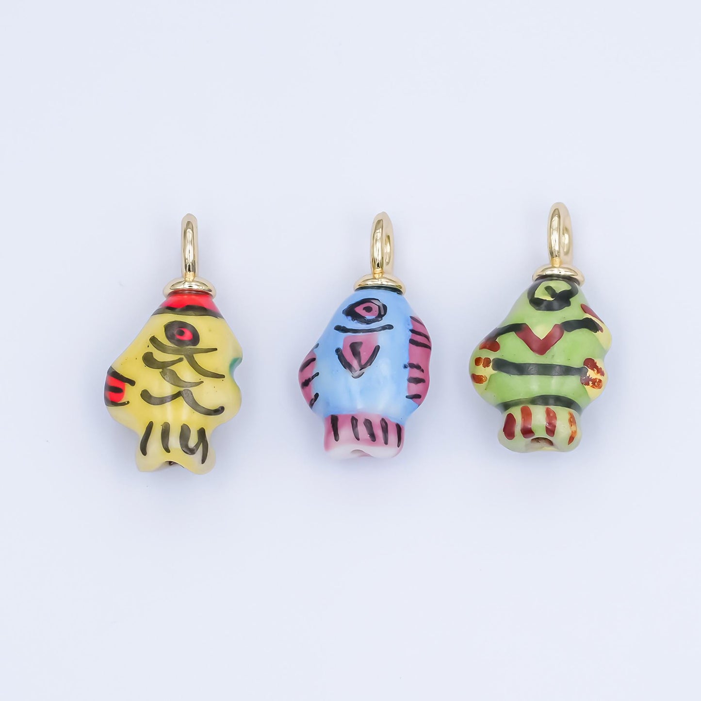Dainty Colorful Ceramic Fish Charm Hand Painted Beads Adorable Multicolor Fish for Necklace Bracelet Component N-139