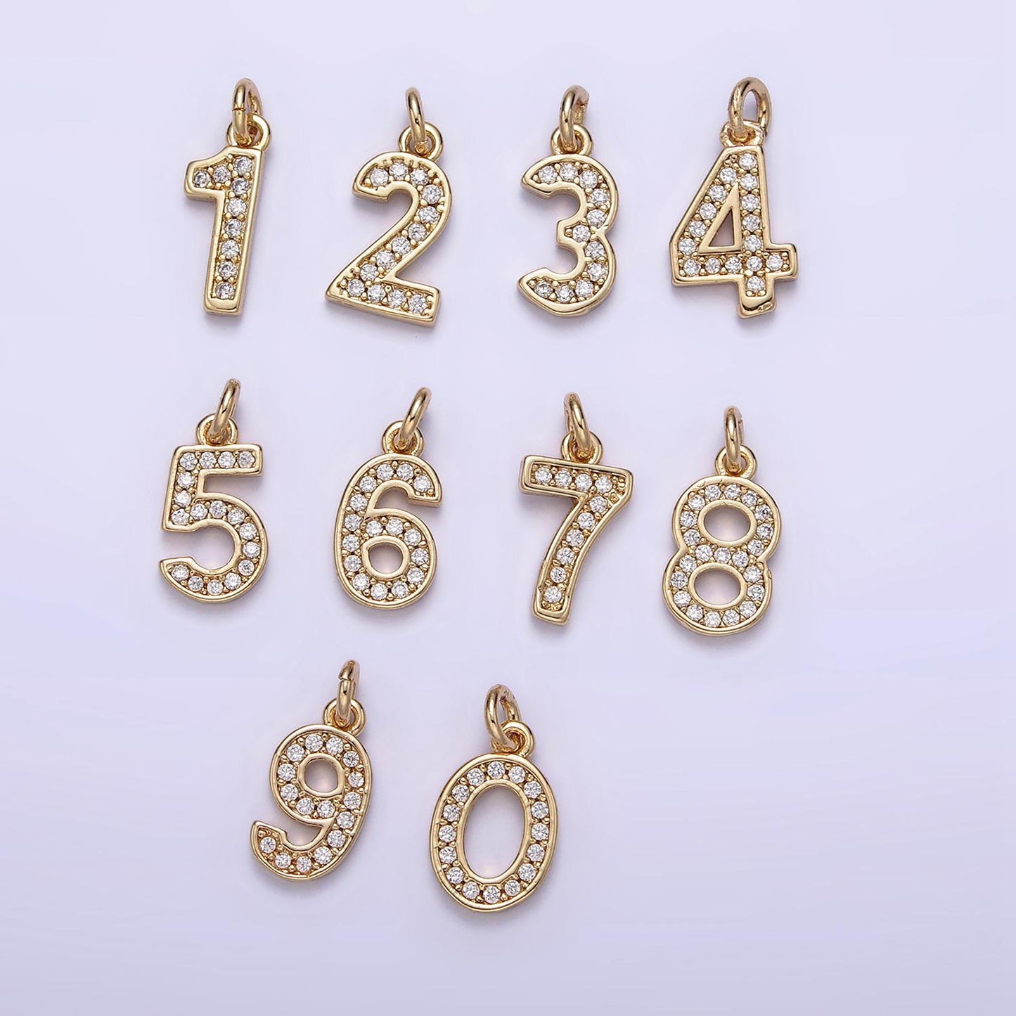Mini Gold Number Clear Micro Paved CZ Pendant Lucky Number Age Birthday Pendant | N-1026