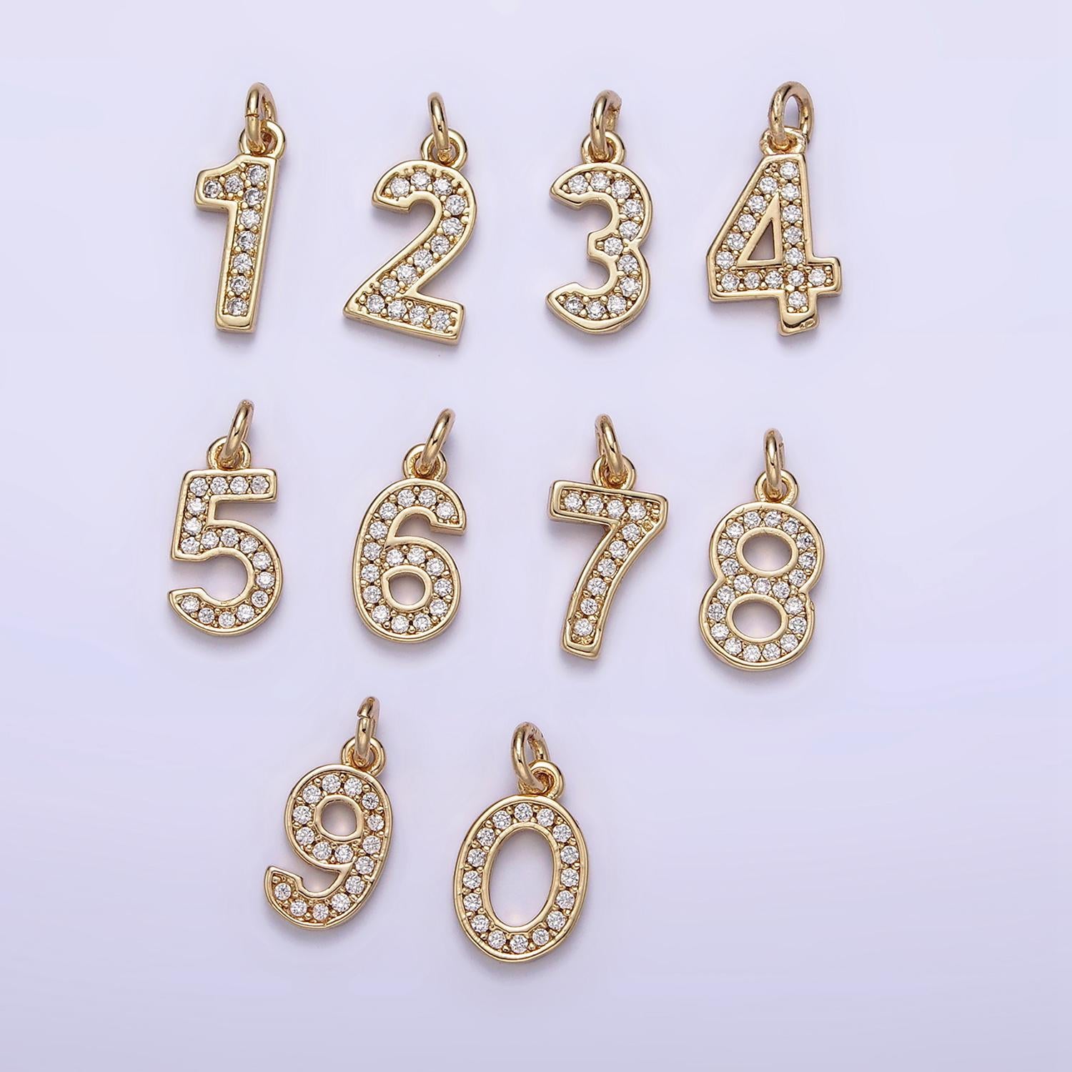 Mini Gold Number Clear Micro Paved CZ Pendant Lucky Number Age Birthday Pendant | N-1026