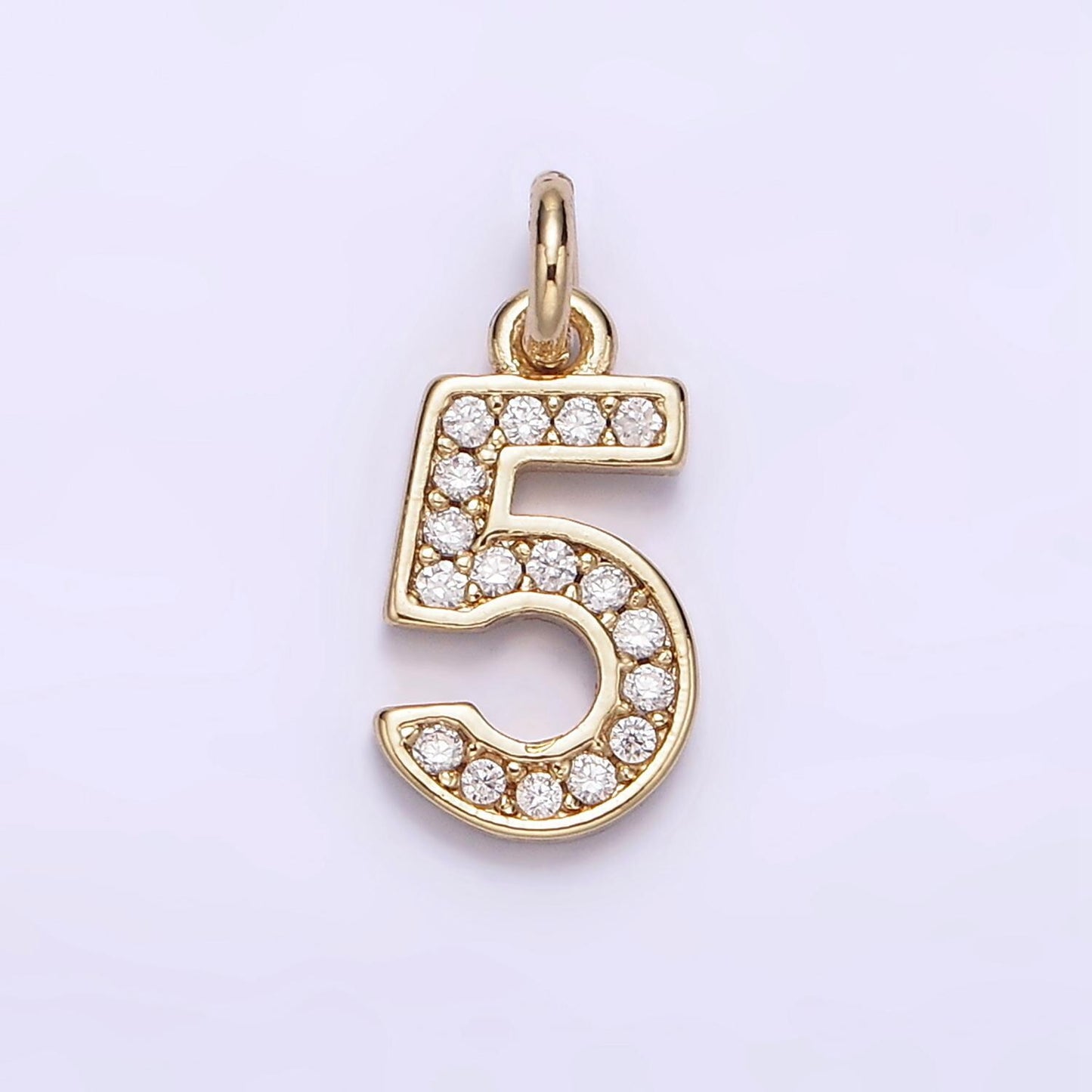 Mini Gold Number Clear Micro Paved CZ Pendant Lucky Number Age Birthday Pendant | N-1026