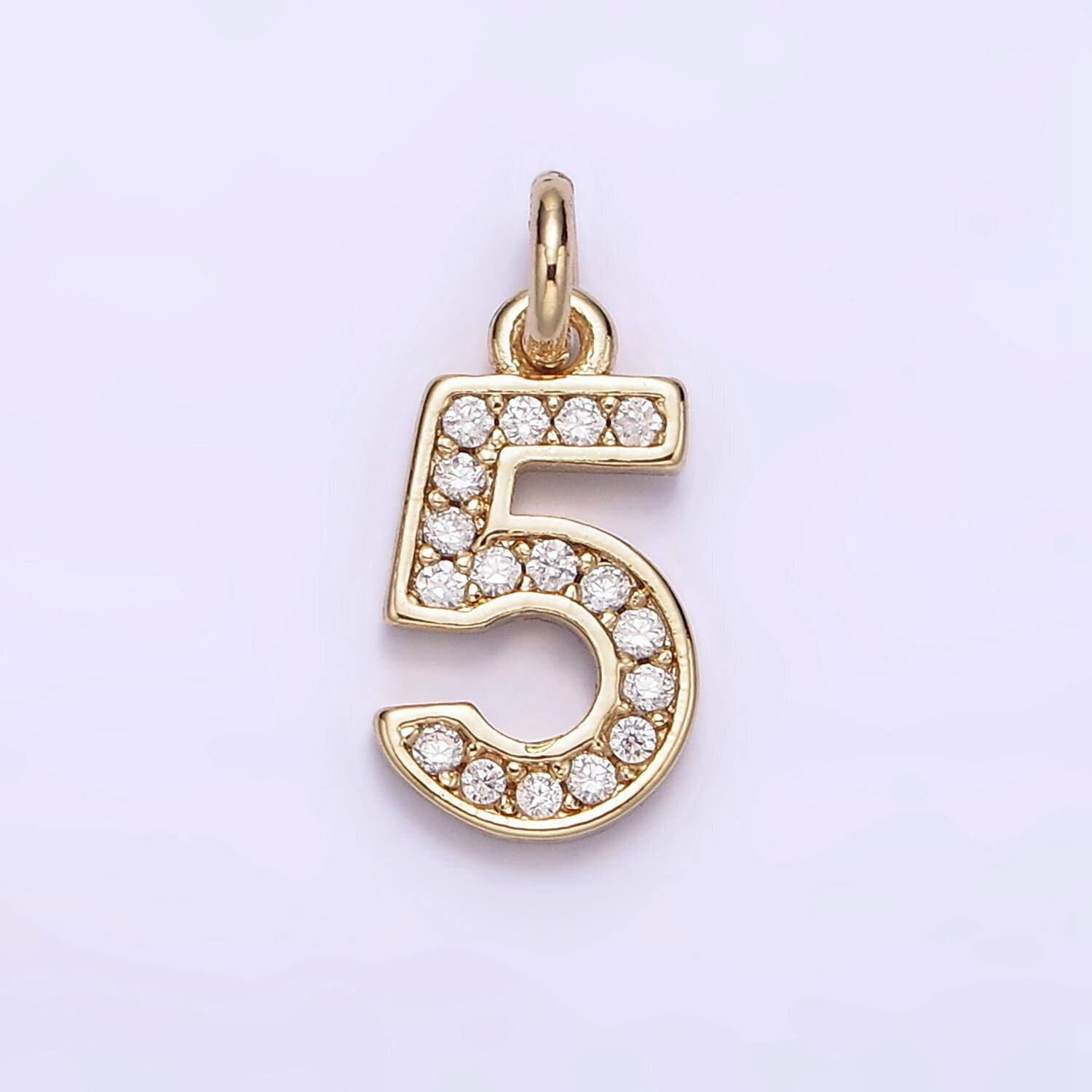 Mini Gold Number Clear Micro Paved CZ Pendant Lucky Number Age Birthday Pendant | N-1026