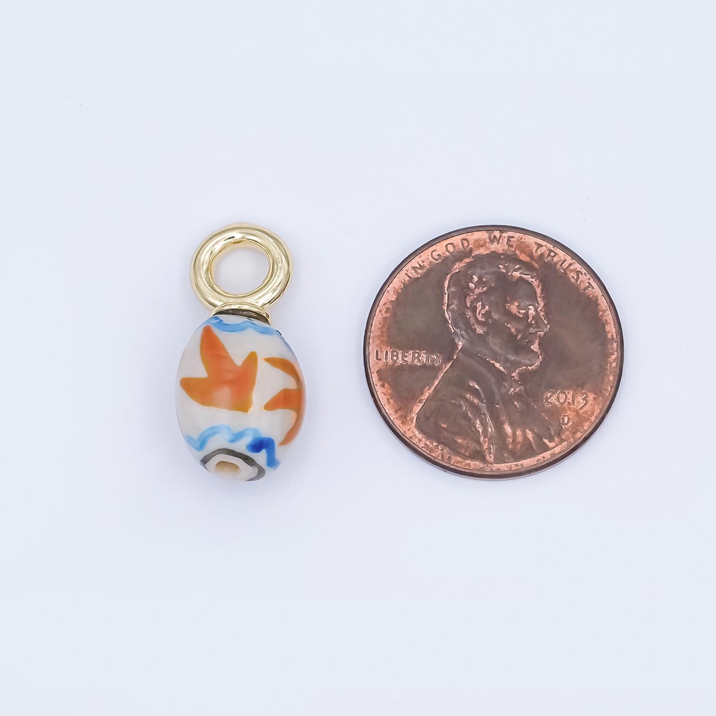 Dainty Oval Ceramic Charm Handmade Brown Leaf Painting Ceramic Porcelain Vintage Charm For Necklace Bracelet Jewelry Making Supply N-134