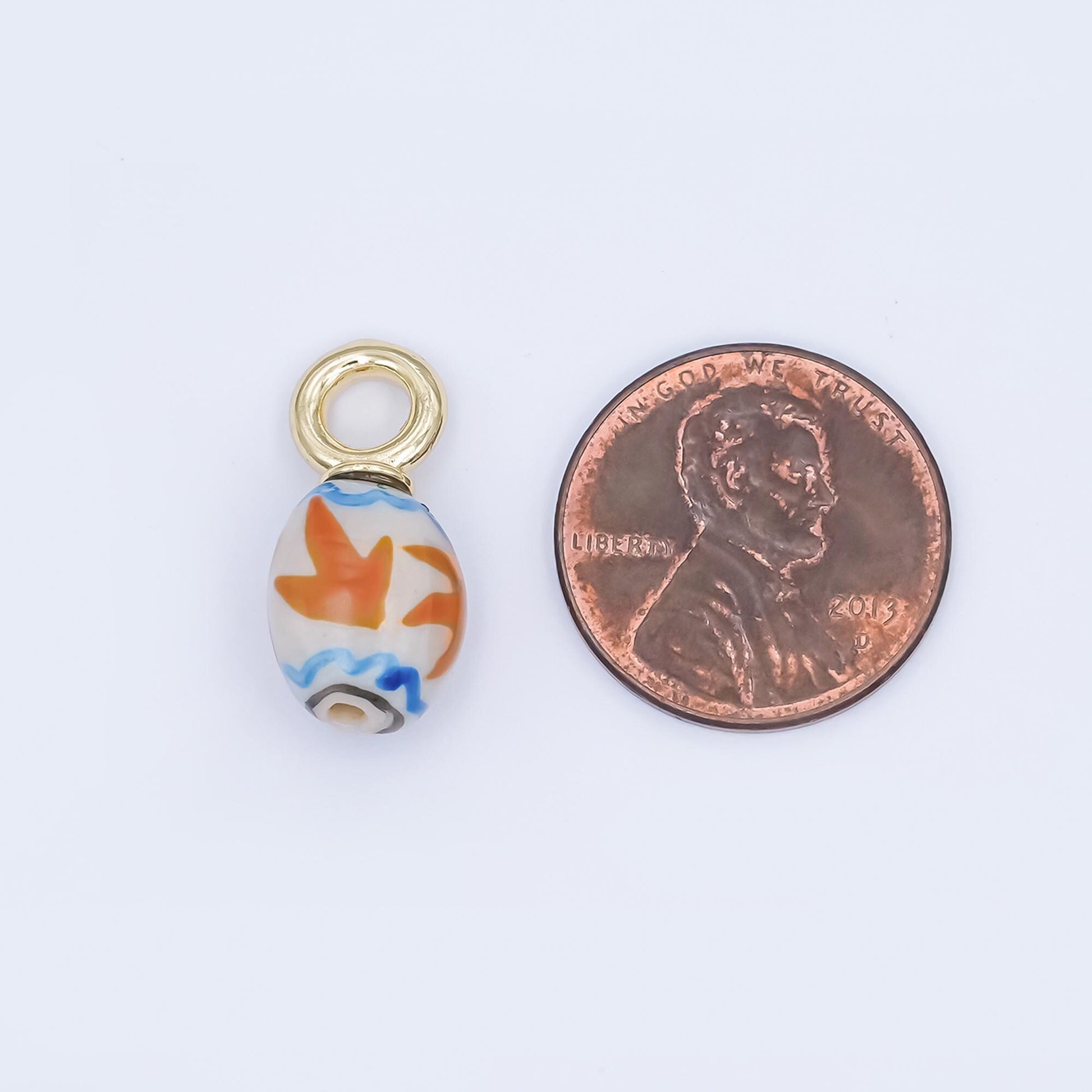 Dainty Oval Ceramic Charm Handmade Brown Leaf Painting Ceramic Porcelain Vintage Charm For Necklace Bracelet Jewelry Making Supply N-134