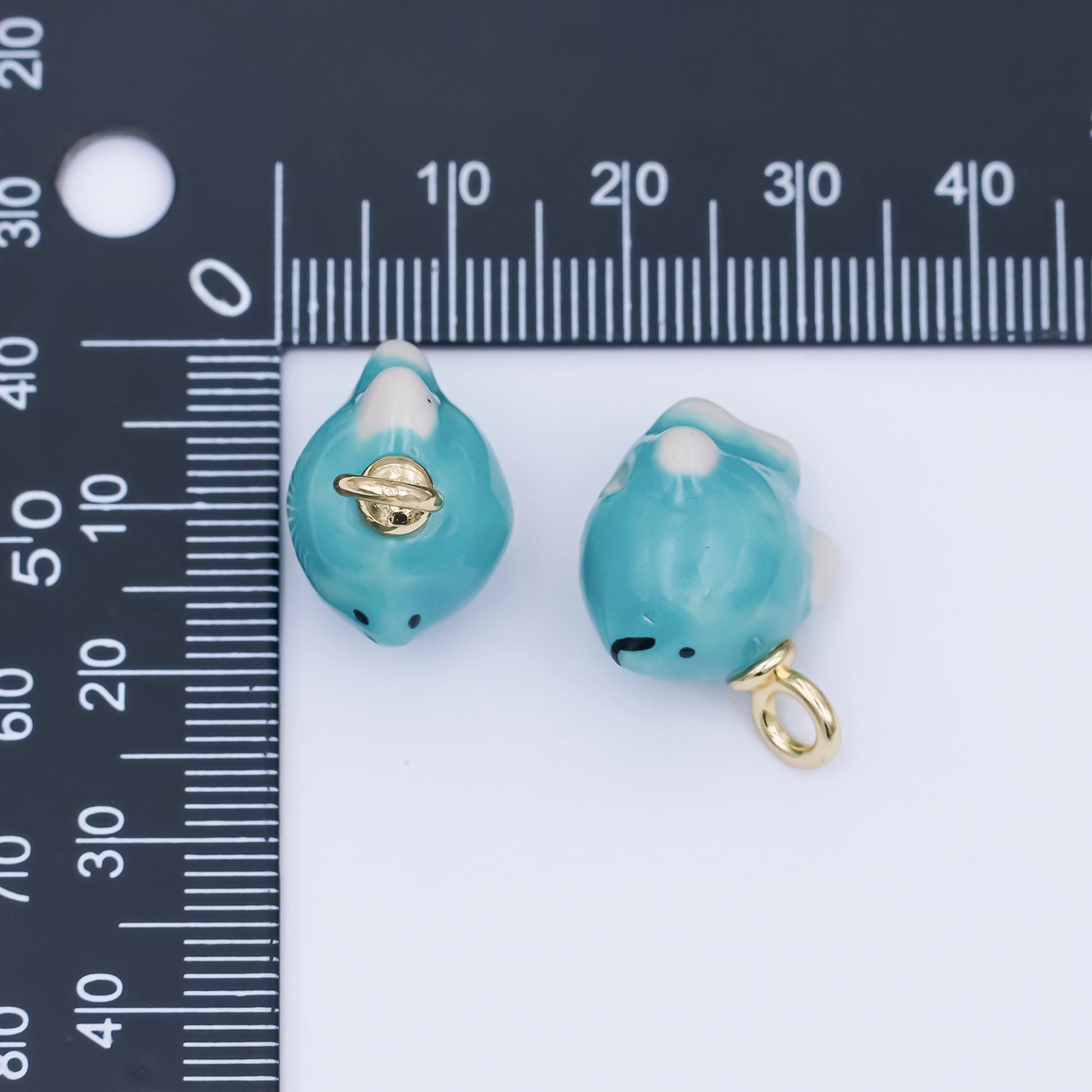 Handmade Ceramic Whale Charm – Cute Animal Fish Pendant Under The Sea Charm Gold Loop for Necklace or Bracelet supply N-138