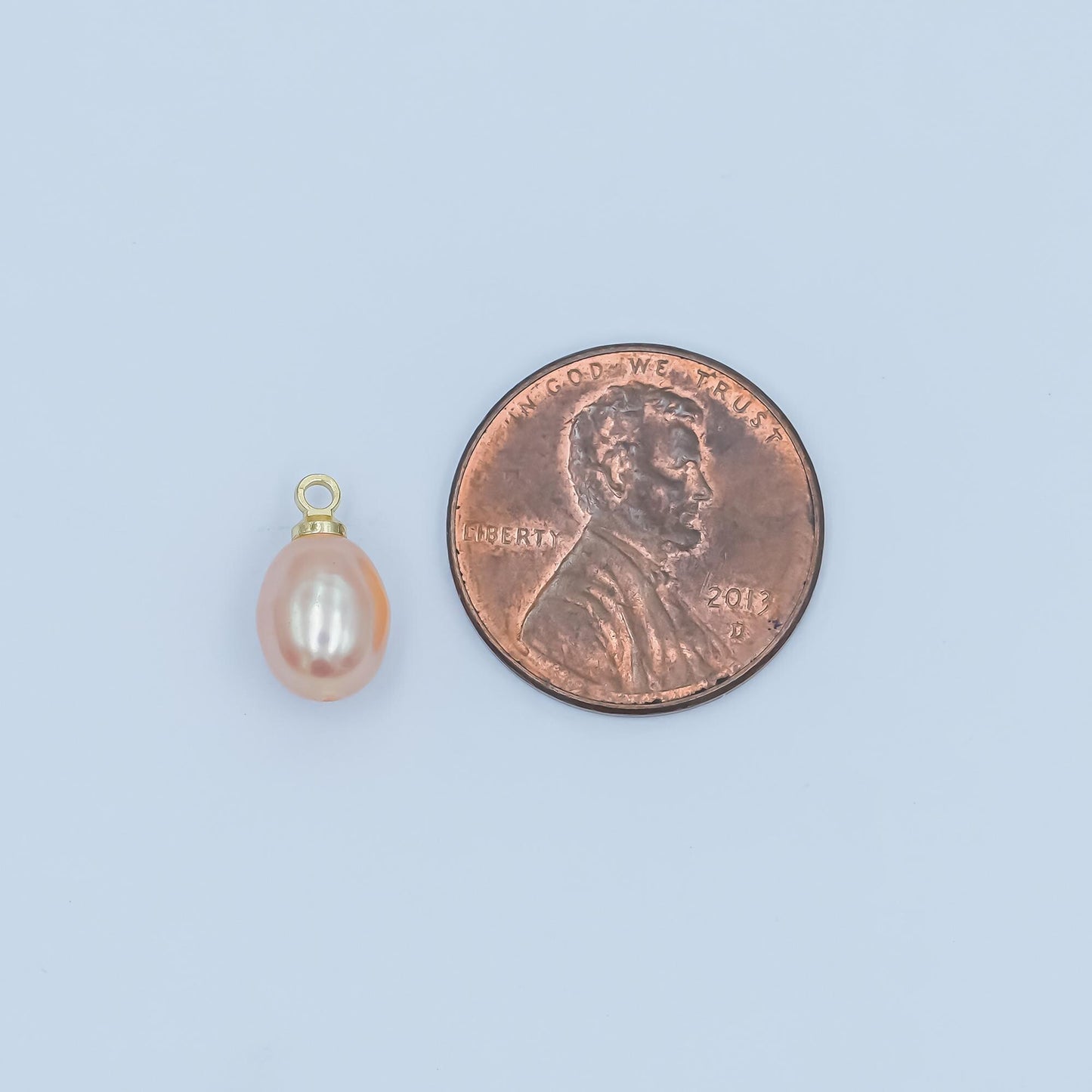 24K Gold Filled 12mm Champagne Pink Shell Pearl Oval Charm | P1652