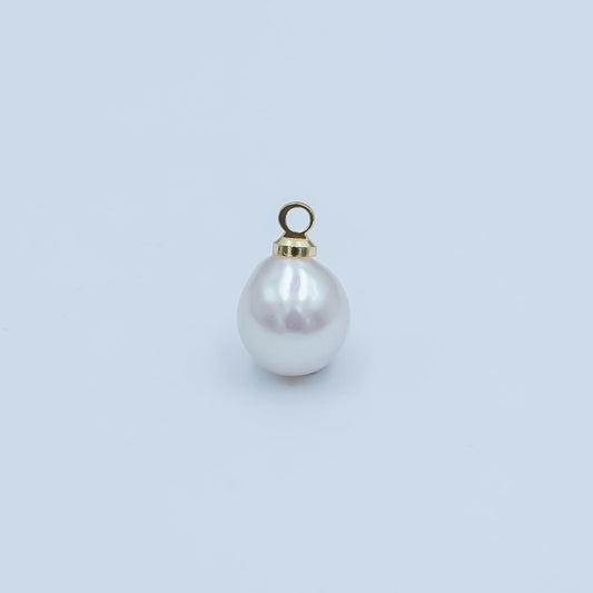 24K Gold Filled 11mm White Round Shell Pearl Charm | P1682