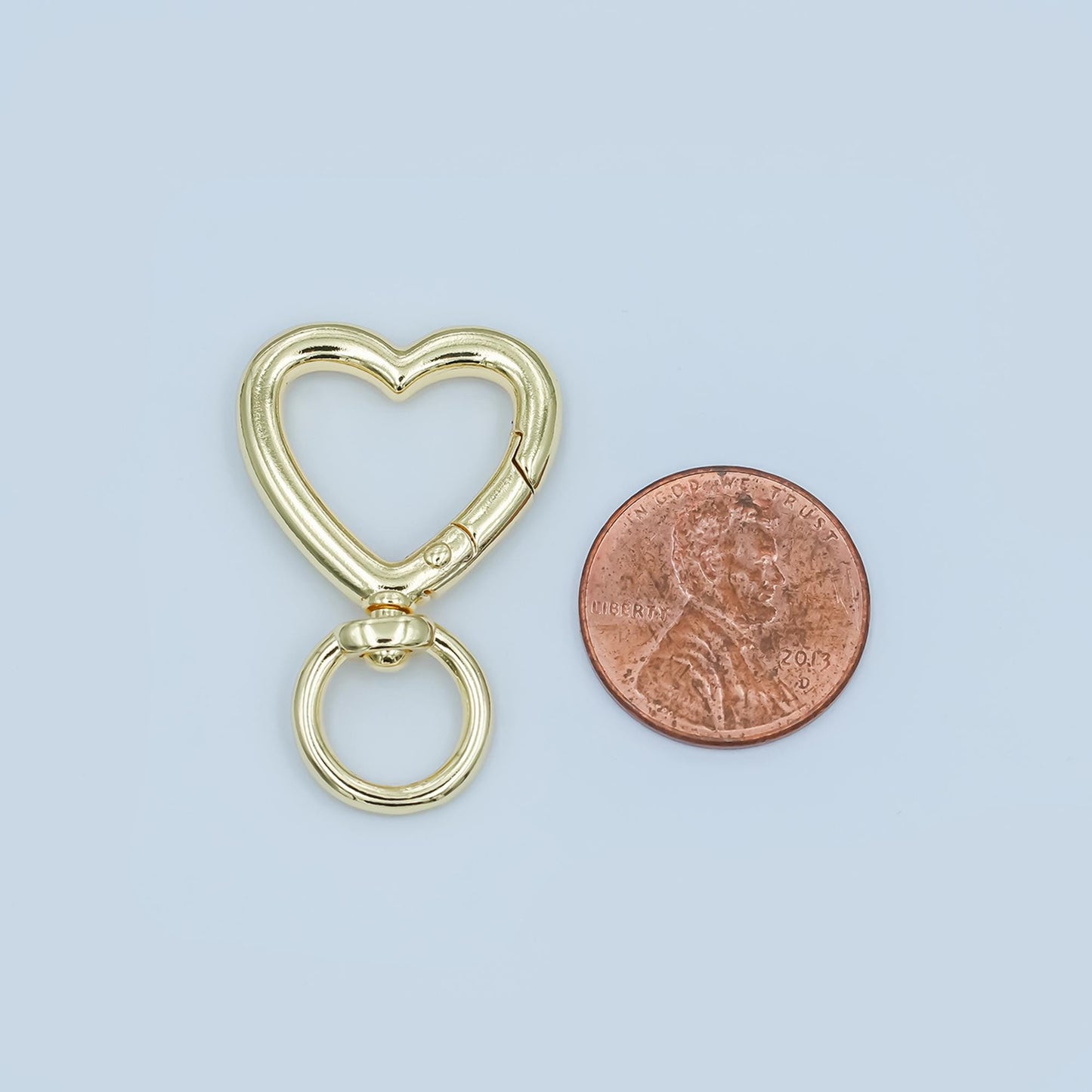 1pc Wholesale Heart Push Spring Ring Gold Key Holder Ring for Jewelry Necklace Bracelet, Bag Charm Making, Size 32.5 x 21.4 x 3 mm Z-1142