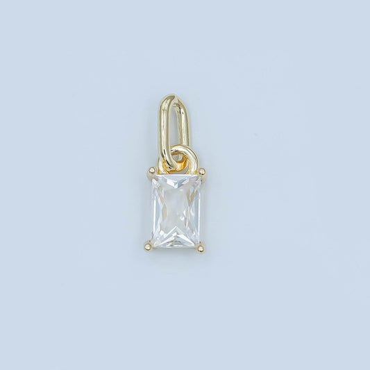 Tiny Clear CZ Emerald Cut 24k Gold Filled Charm Clear Cubic Zirconia Charm for Jewelry Making Findings AA-1502