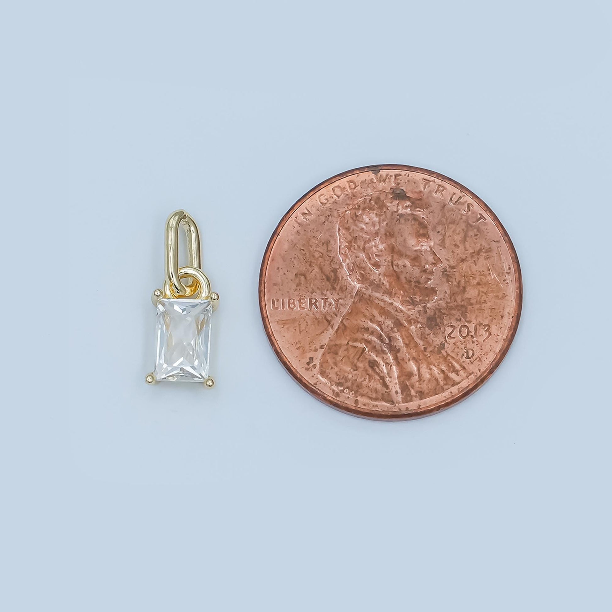 Tiny Clear CZ Emerald Cut 24k Gold Filled Charm Clear Cubic Zirconia Charm for Jewelry Making Findings AA-1502