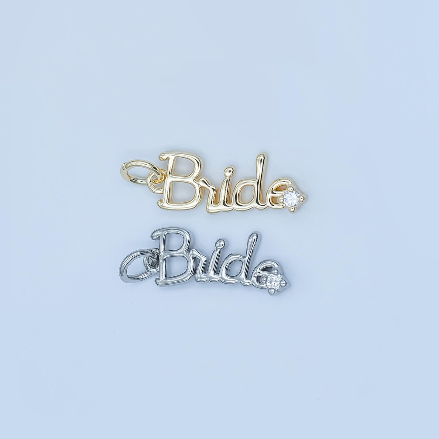 Dainty Gold Bride Charms, Word Cz Tag Charm, Wedding jewelry, Gift Bride to be Necklace Bracelet Earring Charm Supply Words Charm add on