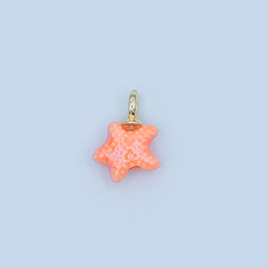 Dainty oval ceramic charm handmade Red Star Fish Shell ceramic porcelain Beach charm for necklace bracelet jewelry making supply N-083
