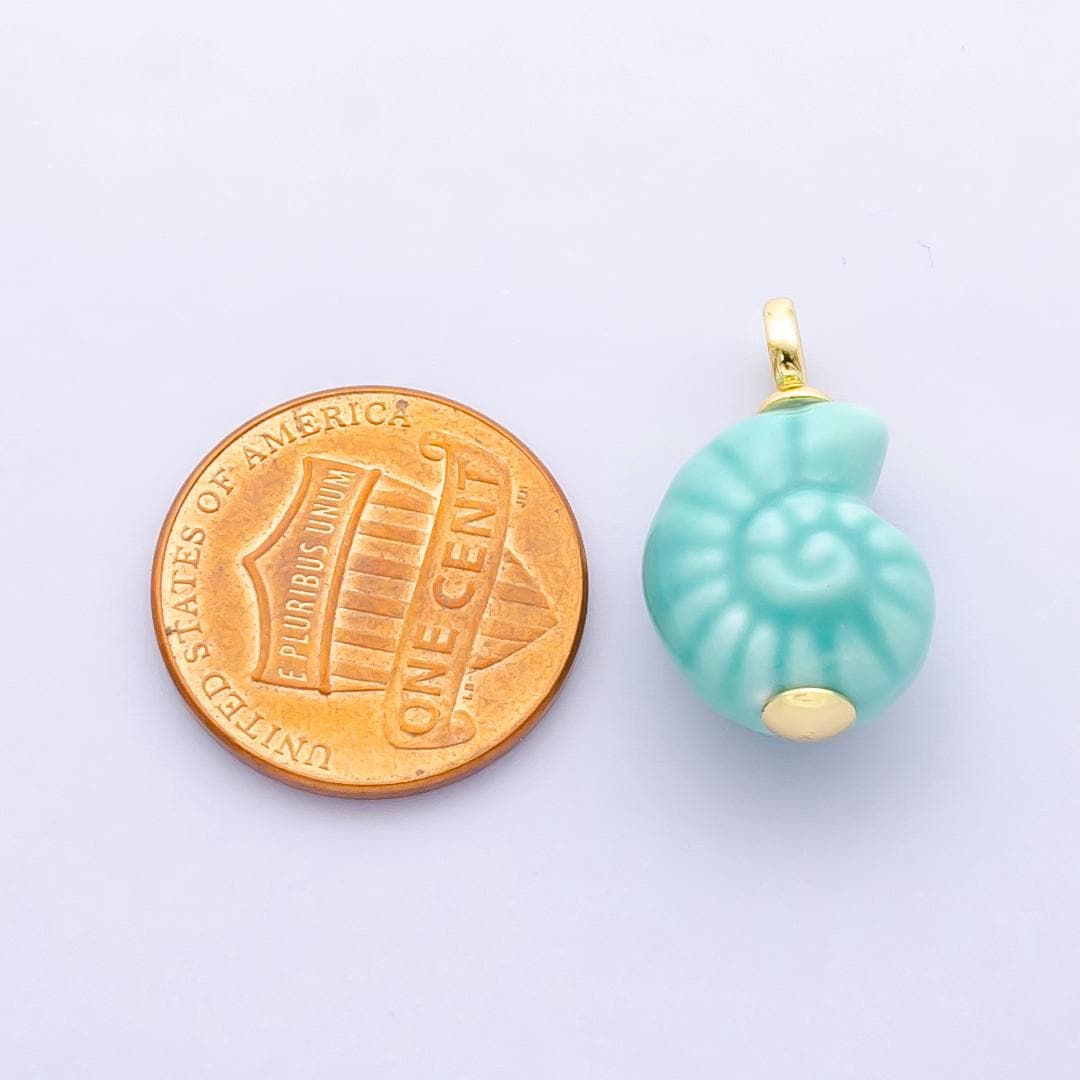 Blue Ceramic Conch Sea Shell Pendant, 24K Gold Filled Beach Pink Porcelain Sea Snail Conch Shell Charm For Necklace Bracelet Component N-081