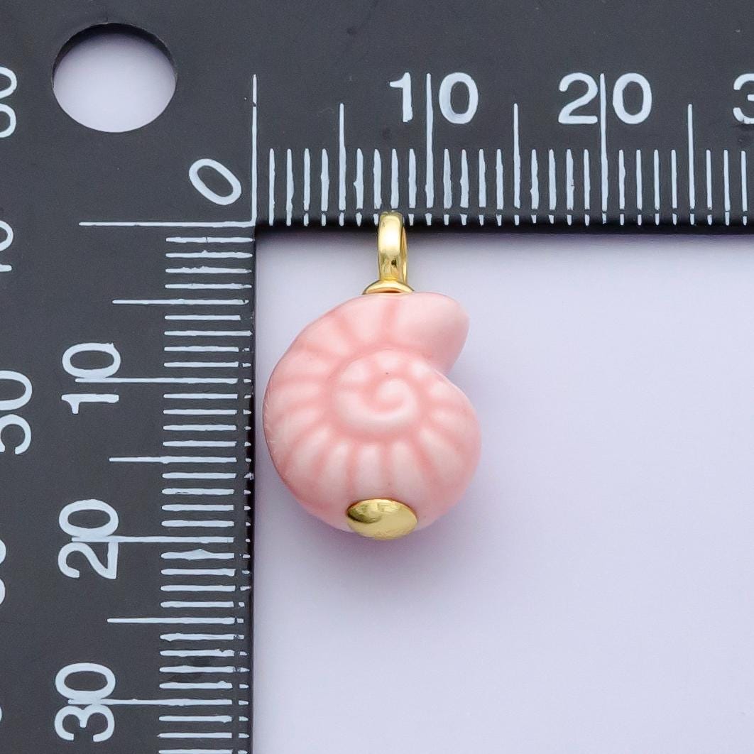 Blue Ceramic Conch Sea Shell Pendant, 24K Gold Filled Beach Pink Porcelain Sea Snail Conch Shell Charm For Necklace Bracelet Component N-081