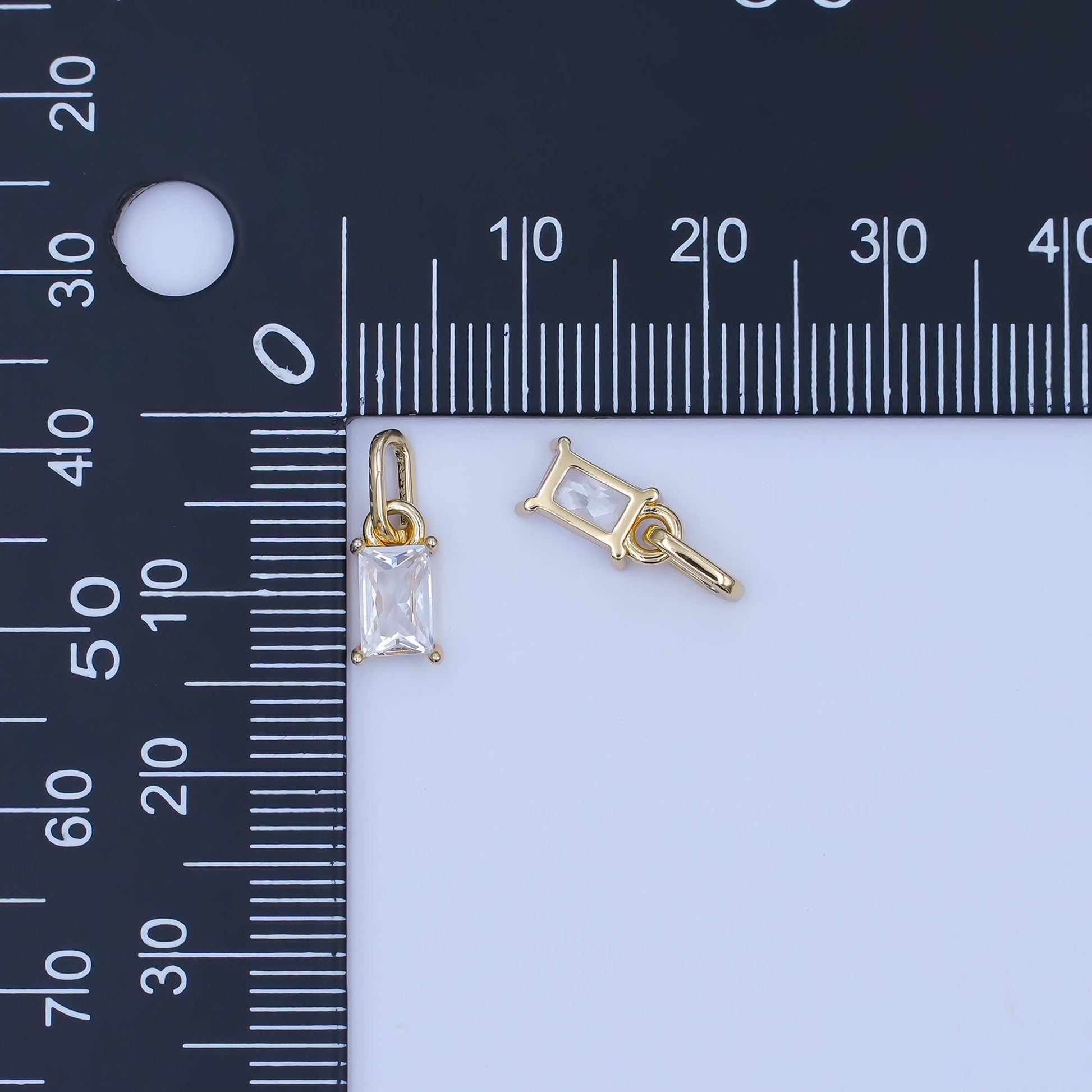 Tiny Clear CZ Emerald Cut 24k Gold Filled Charm Clear Cubic Zirconia Charm for Jewelry Making Findings AA-1502